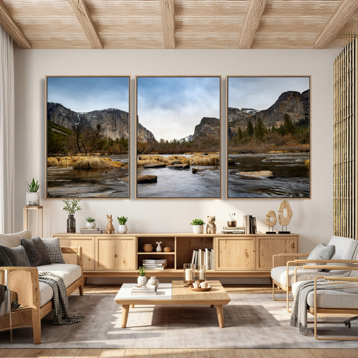 20458404-MGV-CV-36X24 - Yosemite Valley Mountain Landscape Wall Art Canvas Print, Granite Cliff Forest Valley Canvas Print, California National Park Scenic Art Printing