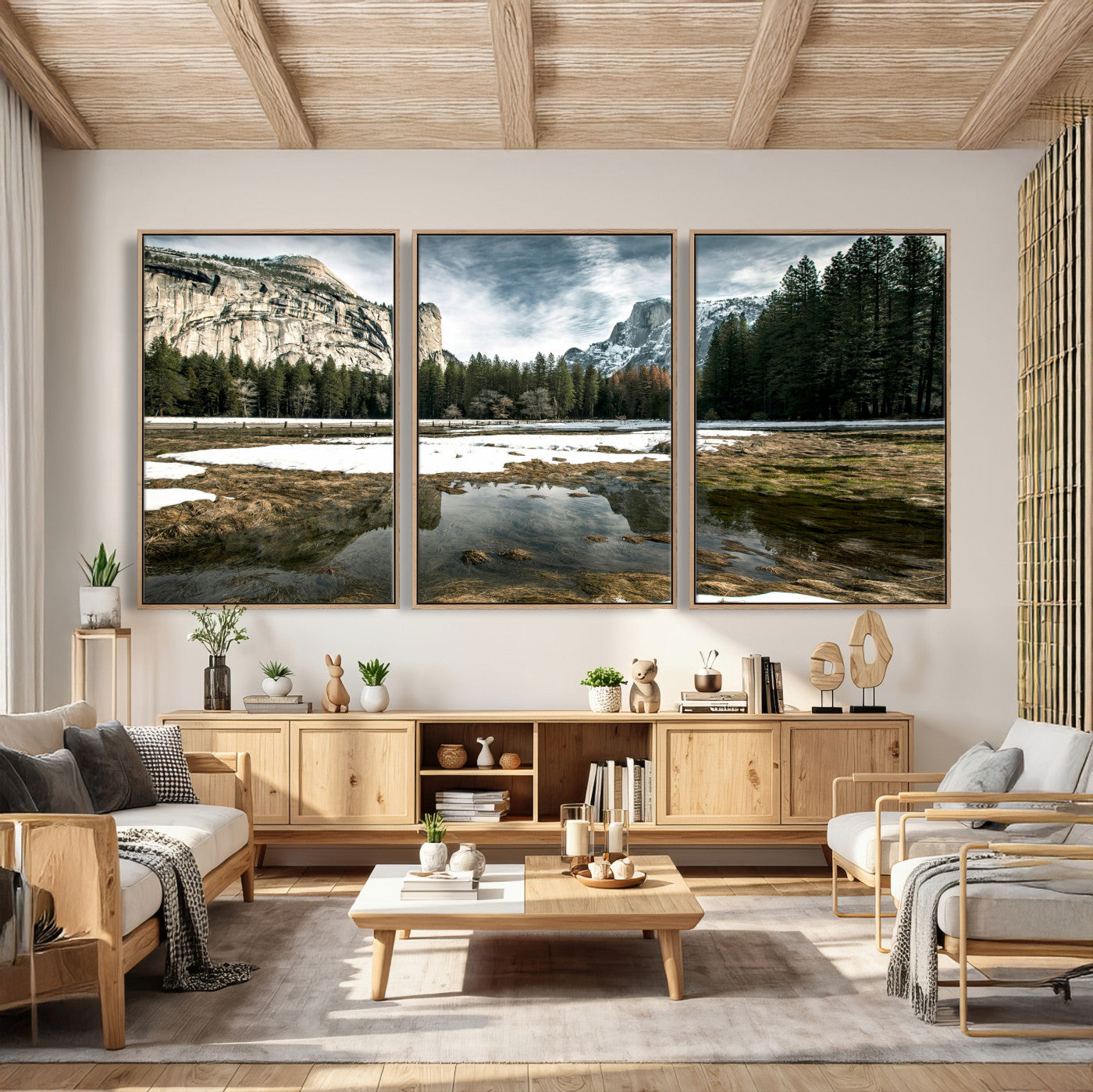 14527348-MGV-CV-36X24 - Yosemite Valley Mountain Landscape Wall Art Canvas Print, Granite Cliff Forest Valley Canvas Print, California National Park Scenic Art Printing