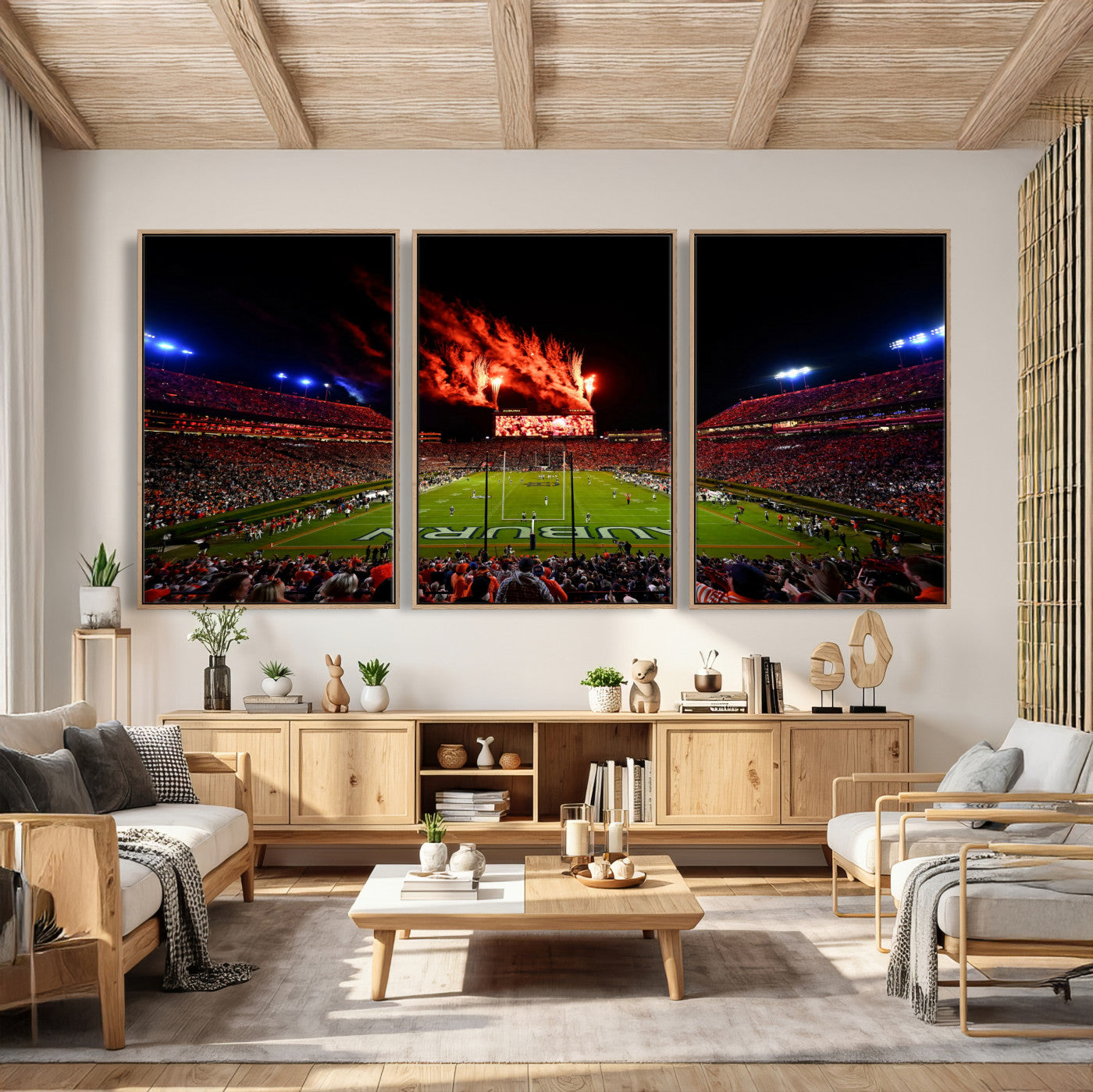 81918884-MGV-CV-36X24 - Auburn Stadium Wall Art Canvas Print, College Football Night Game Crowd, Jordan Hare Stadium Artwork