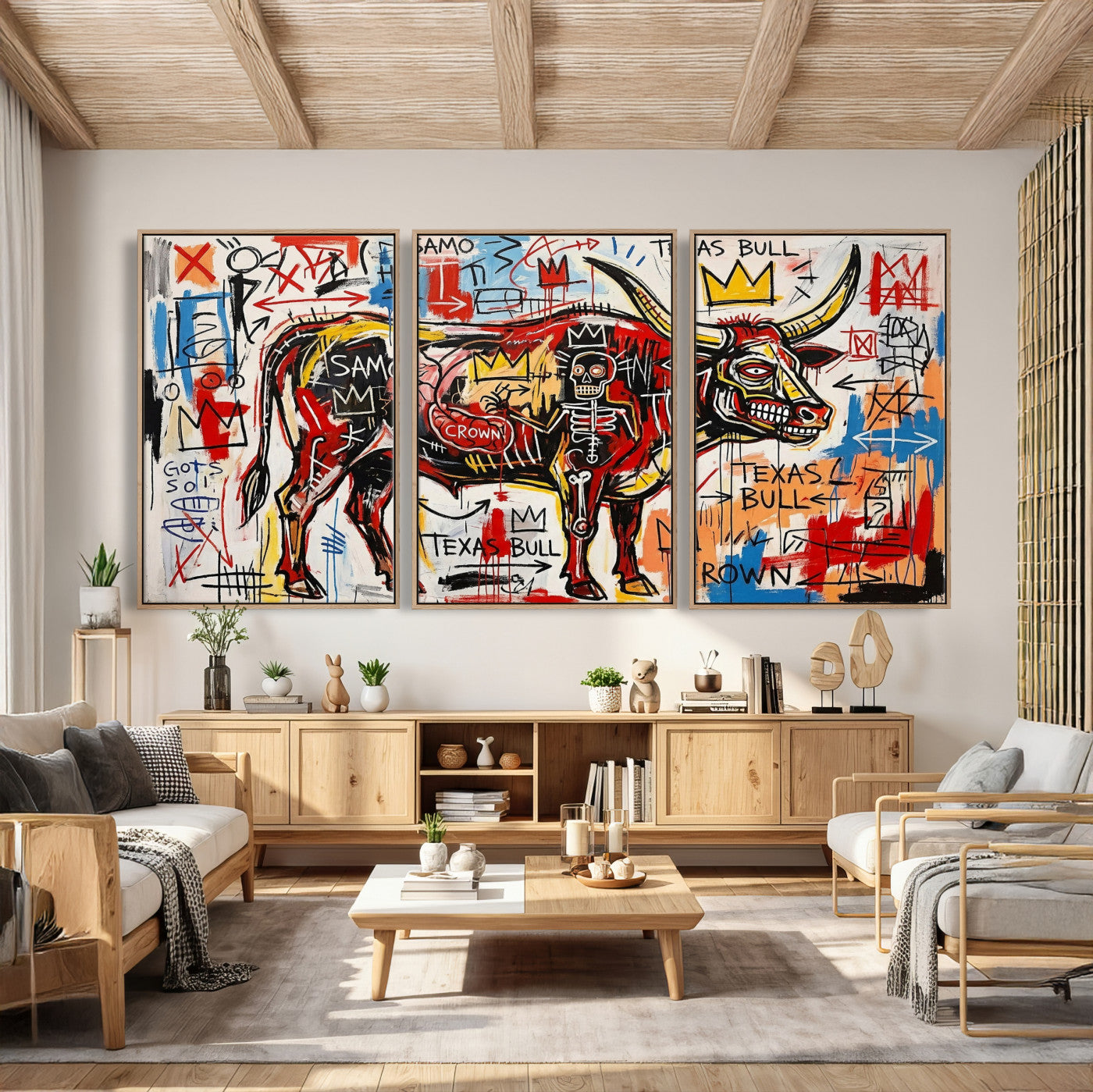89504579-MGV-CV-36X24 - TITLE: Texas Bull Wall Art Canvas Print, Abstract Graffiti Bull Painting, Western Animal Art, Modern Ranch Decor
