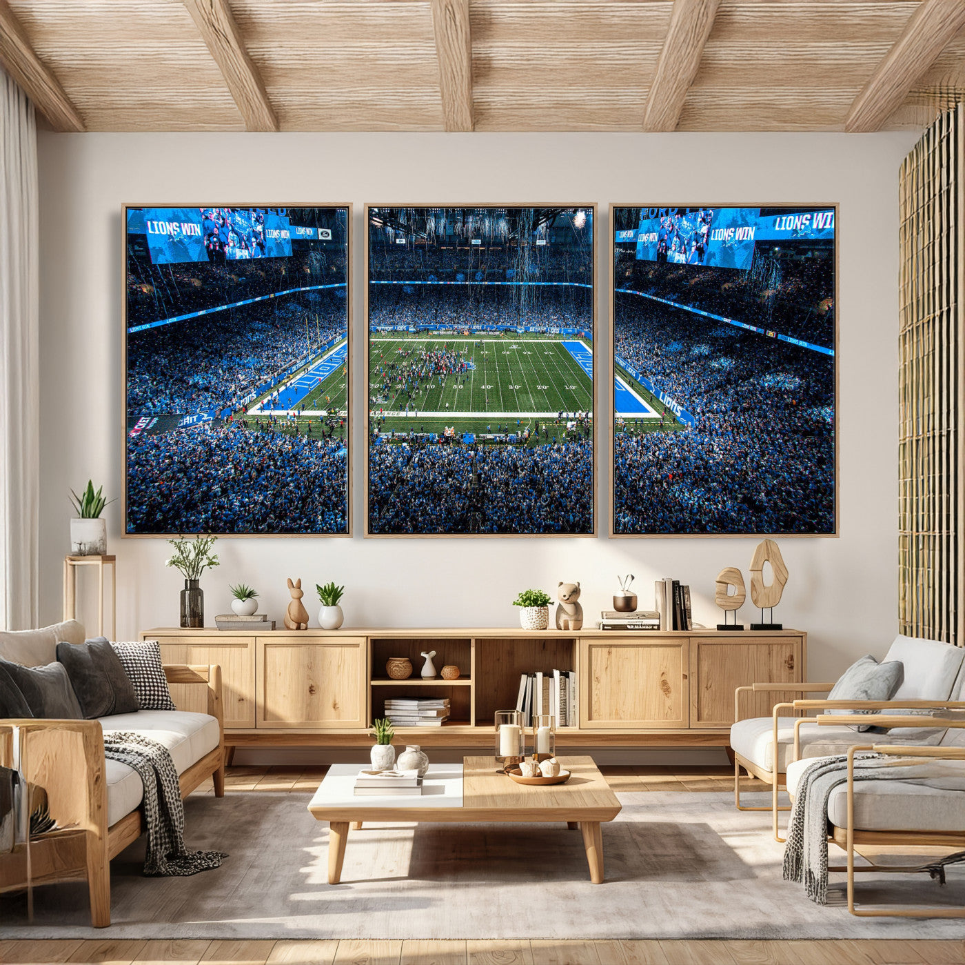 80882005-MGV-CV-36X24 - Detroit Lions Stadium Wall Art Canvas Print, Football Field Panorama Artwork, NFL Game Night Stadium Decor