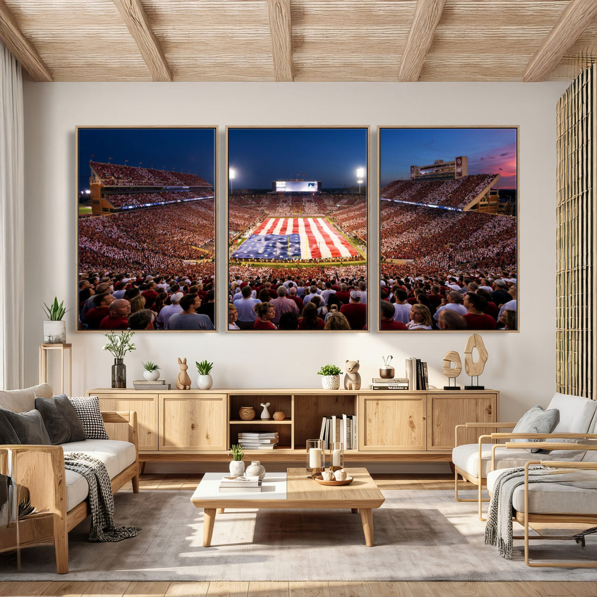 59917418-MGV-CV-36X24 - Oklahoma Memorial Stadium Wall Art Canvas Print – Oklahoma Sooners Football Artwork for Home, Office, and Sports Room Decor