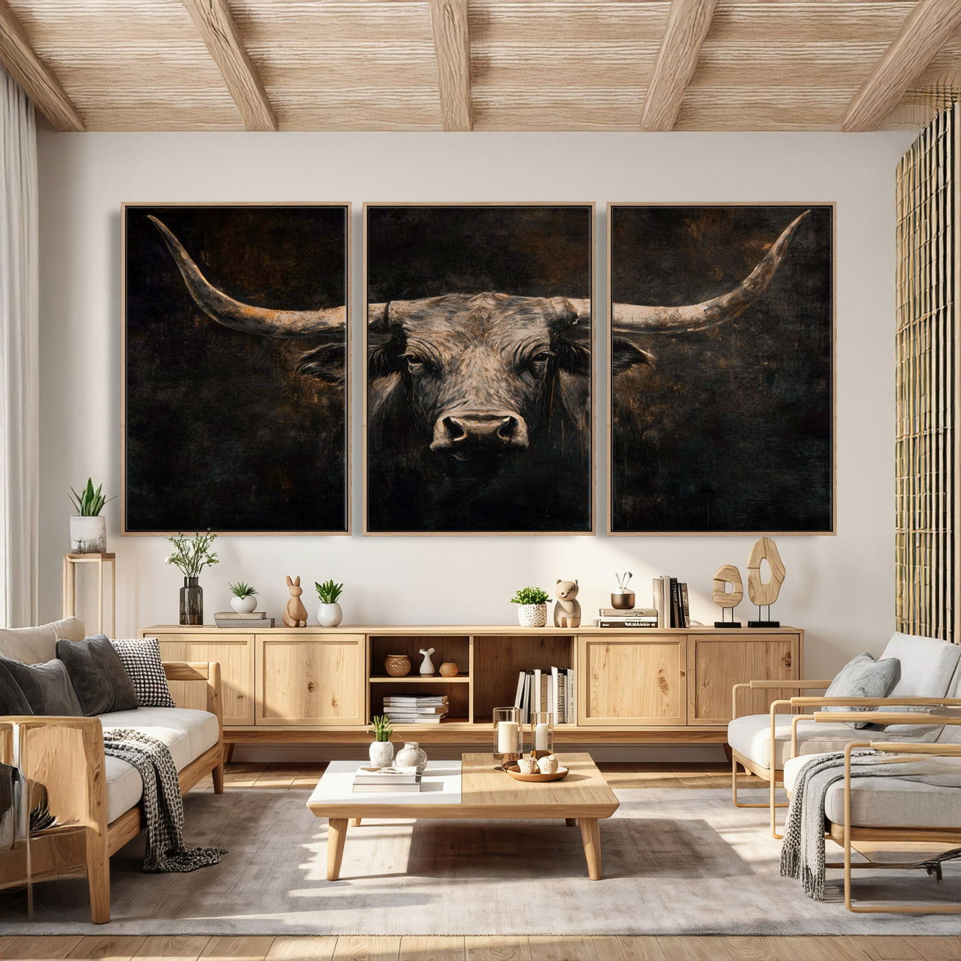 15731200-MGV-CV-36X24 - Vintage Longhorn Bull Wall Art Canvas Print – Rustic Western Cattle Artwork for Farmhouse, Ranch, Cabin, and Office Decor