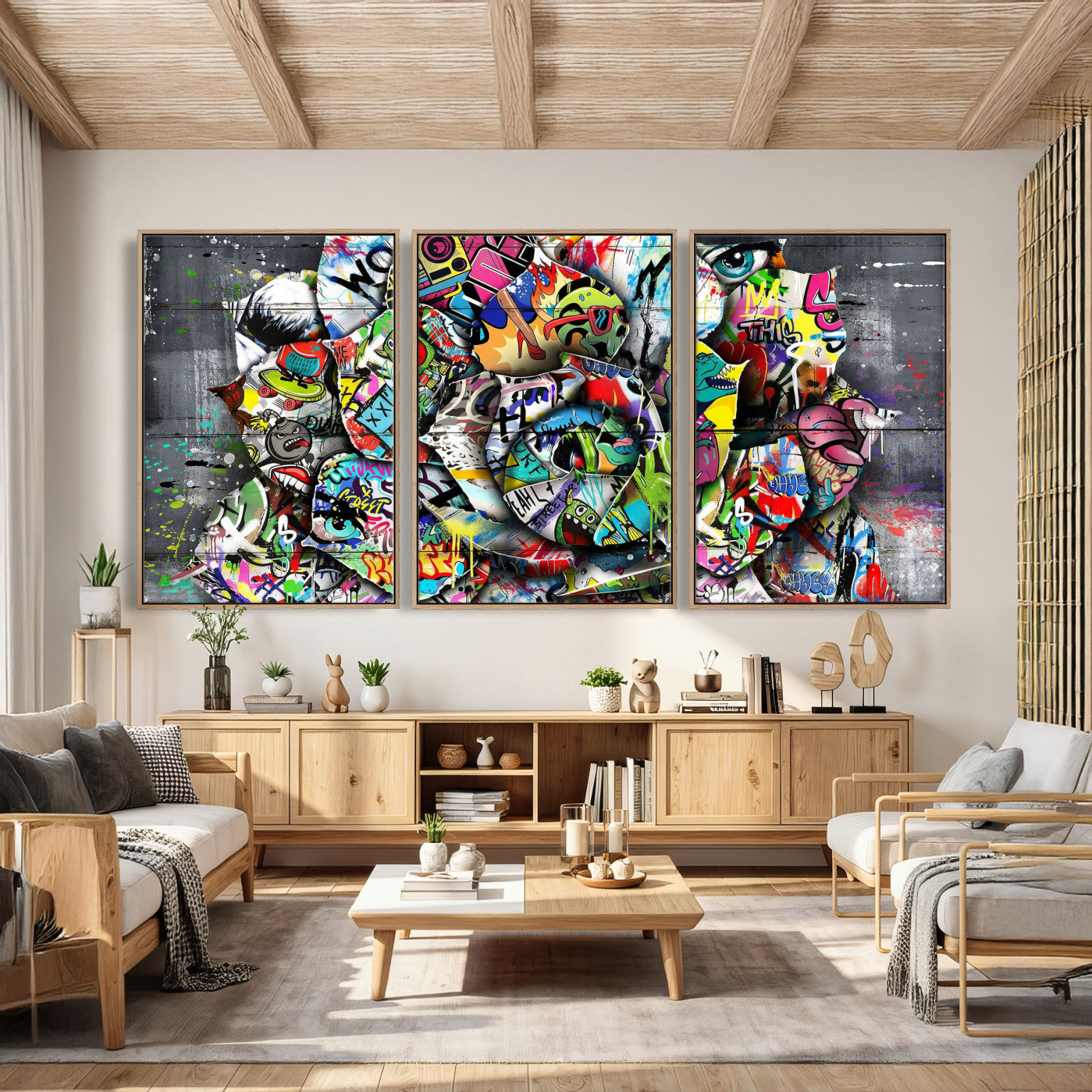 77553344-MGV-CV-36X24 - Abstract Graffiti Collage Street Art Wall Art Canvas Print, Colorful Urban Pop Art Canvas Print, Modern Graffiti Patchwork Contemporary Art Printing