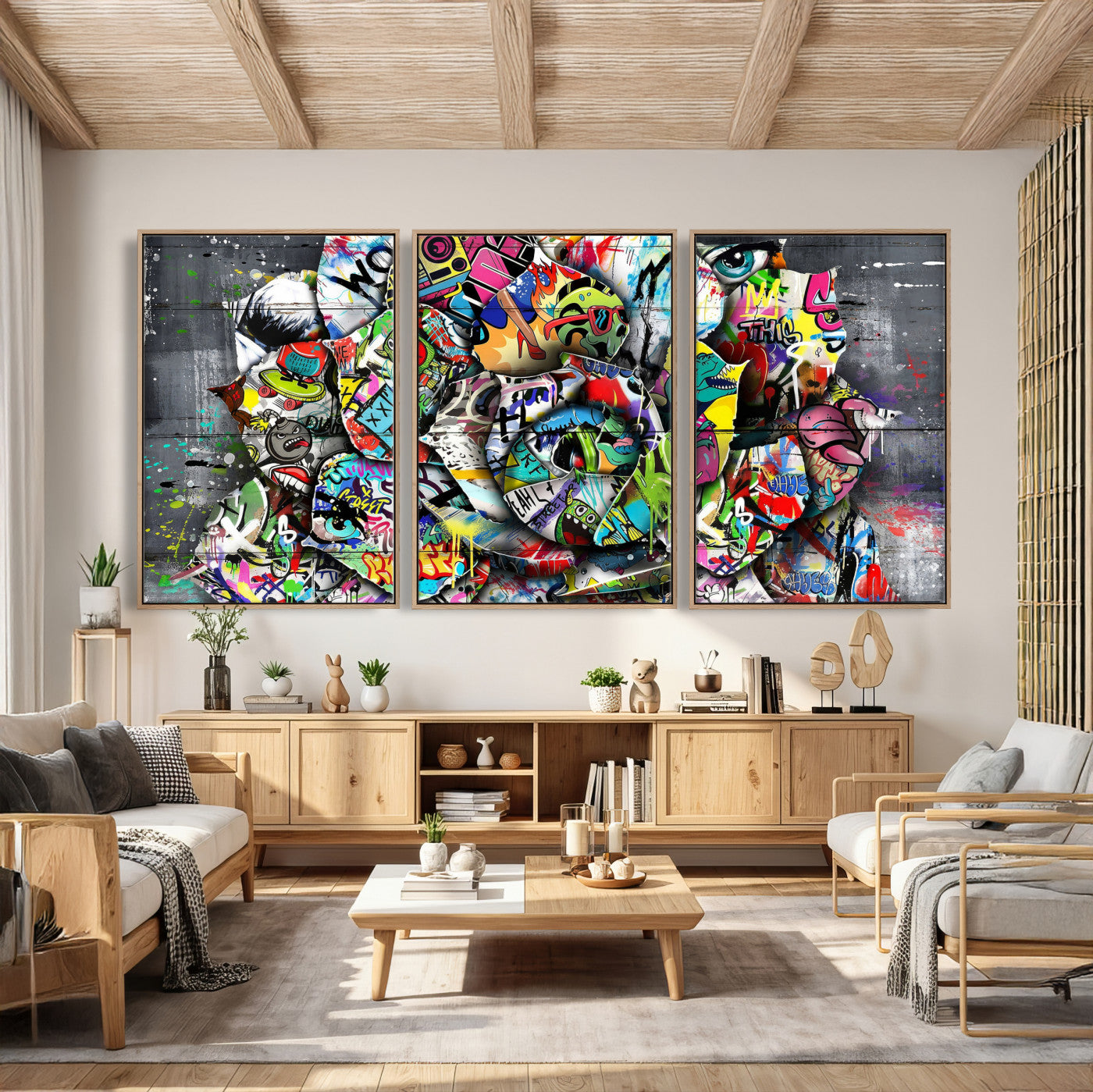 77553344-MGV-CV-36X24 - Abstract Graffiti Collage Street Art Wall Art Canvas Print, Colorful Urban Pop Art Canvas Print, Modern Graffiti Patchwork Contemporary Art Printing