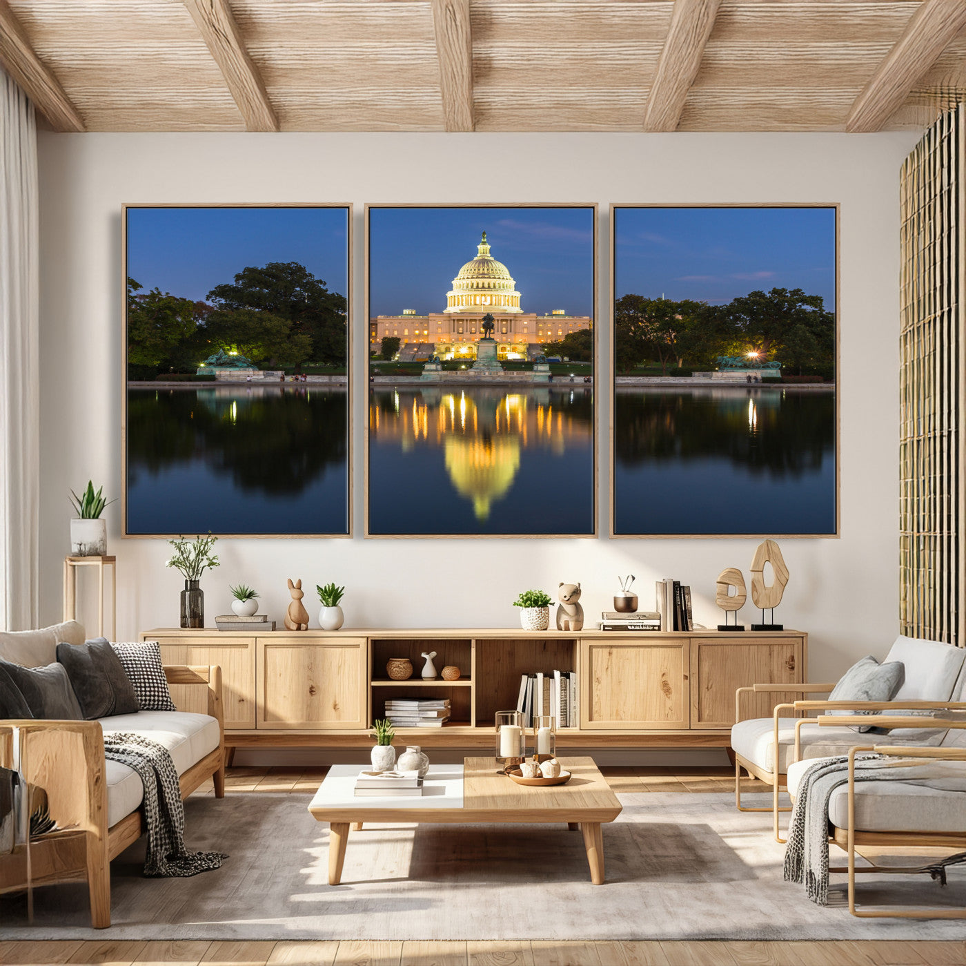 95568590-MGV-CV-36X24 - US Capitol Building Wall Art Canvas Print – Washington DC Landmark Night Reflection Artwork for Office Decor