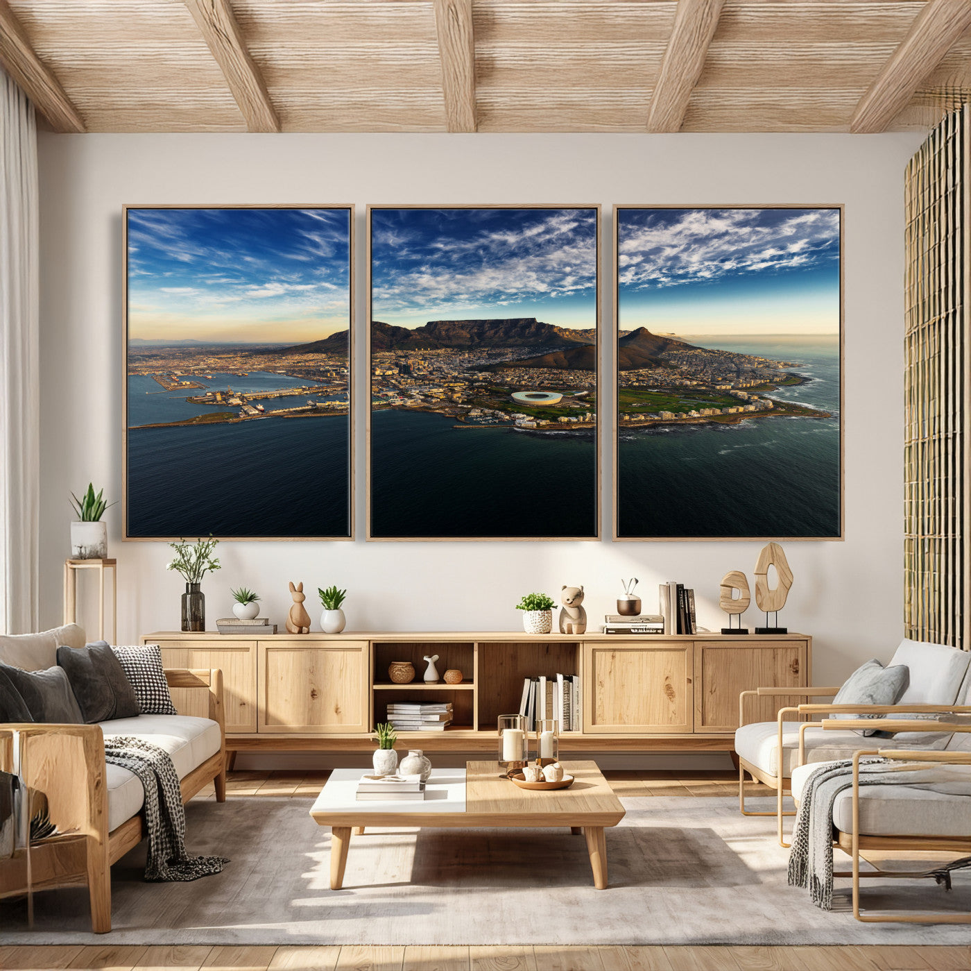 14654591-MGV-CV-36X24 - Cape Town Skyline Wall Art Canvas Print – Table Mountain Coastal Cityscape Artwork for Modern Office Decor