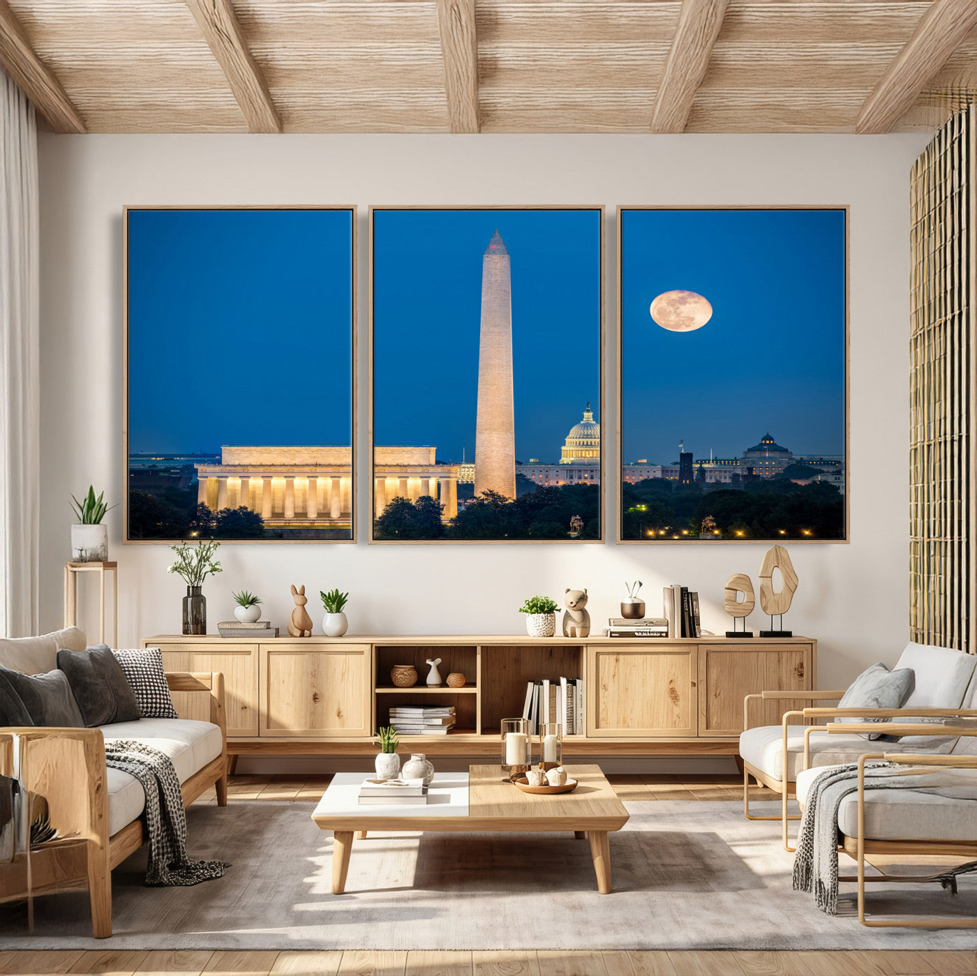 96712946-MGV-CV-36X24 - Washington DC Skyline Wall Art Canvas Print – Lincoln Memorial, Washington Monument and US Capitol Night Cityscape Artwork