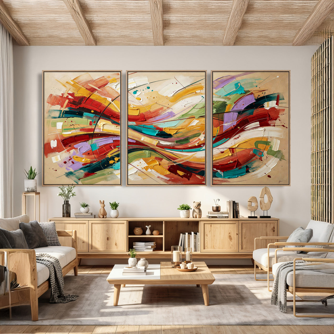 39887645-MGV-CV-36X24 - Geometric Abstract Wall Art Canvas Print, Orange Blue Abstract Expressionist Painting Print, Modern Geometric Abstract Canvas Art