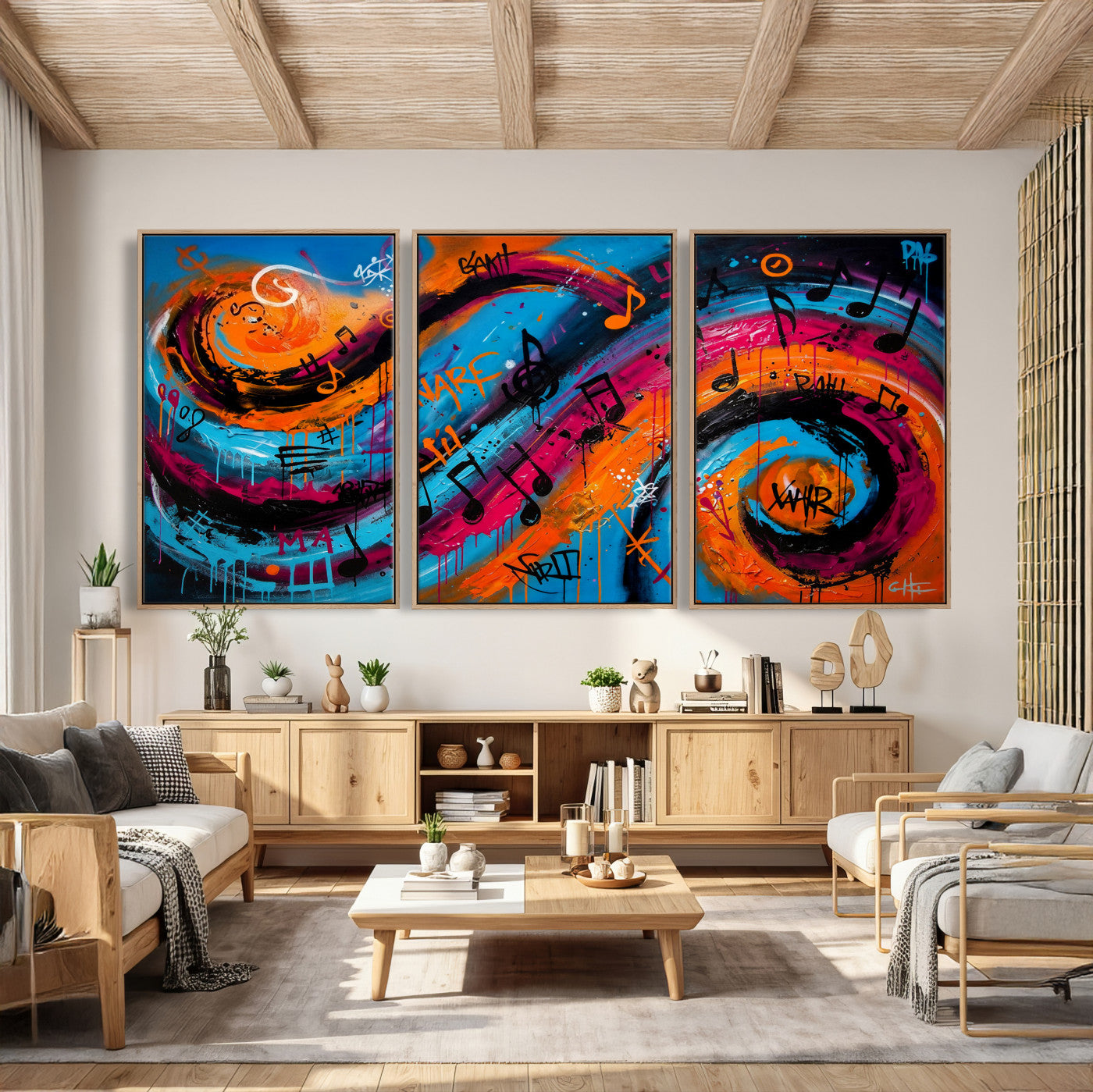 34936518-MGV-CV-36X24 - Geometric Abstract Wall Art Canvas Print, Orange Blue Abstract Expressionist Painting Print, Modern Geometric Abstract Canvas Art