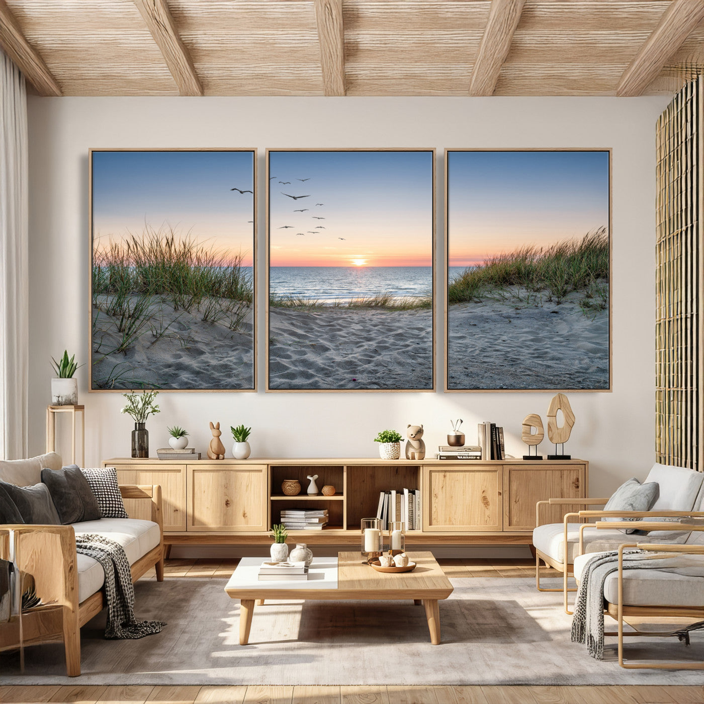 12172032-MGV-CV-36X24 - Sandy Dune Path Sunset Canvas Wall Art — Seagulls Beach Ocean Photography Print | Coastal Home Decor | Nautical Wall Art | Beach House Gift