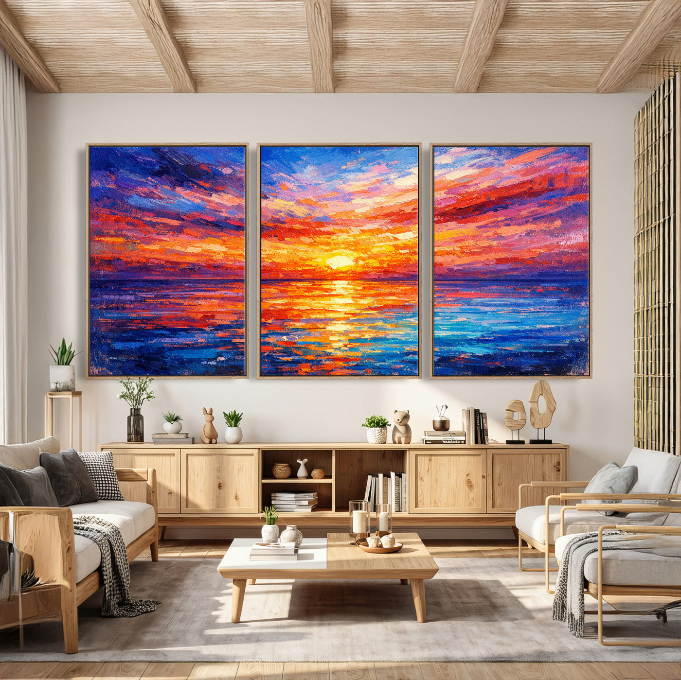 54915078-MGV-CV-36X24 - Colorful Knife Ocean Sunset Canvas — Orange Pink Teal Expressionist Sea Print | Colorful Coastal Wall Art | Vibrant Beach Decor Gift