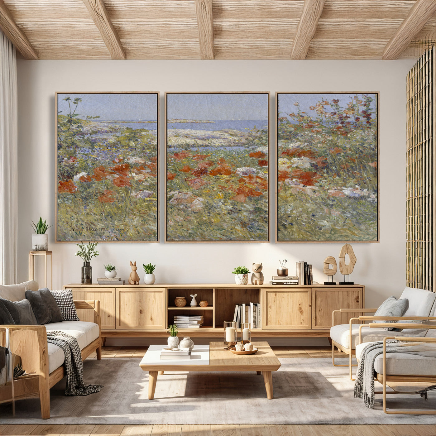 54770907-MGV-CV-36X24 - Childe Hassam Celia Thaxter Garden Canvas — 1890 American Impressionist Poppy Floral Print | Isles of Shoals Coastal Art | Classic Gift