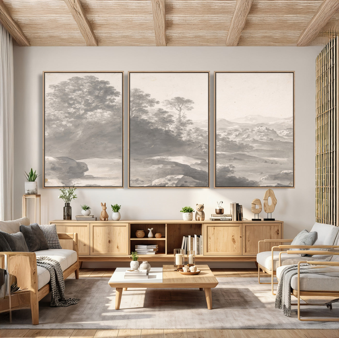 33041209-MGV-CV-36X24 - Van Poelenburch Landscape Canvas Wall Art — Dutch Golden Age Gray Wash Drawing Print | Baroque Italianate Nature Decor | Old Master Classic Gift