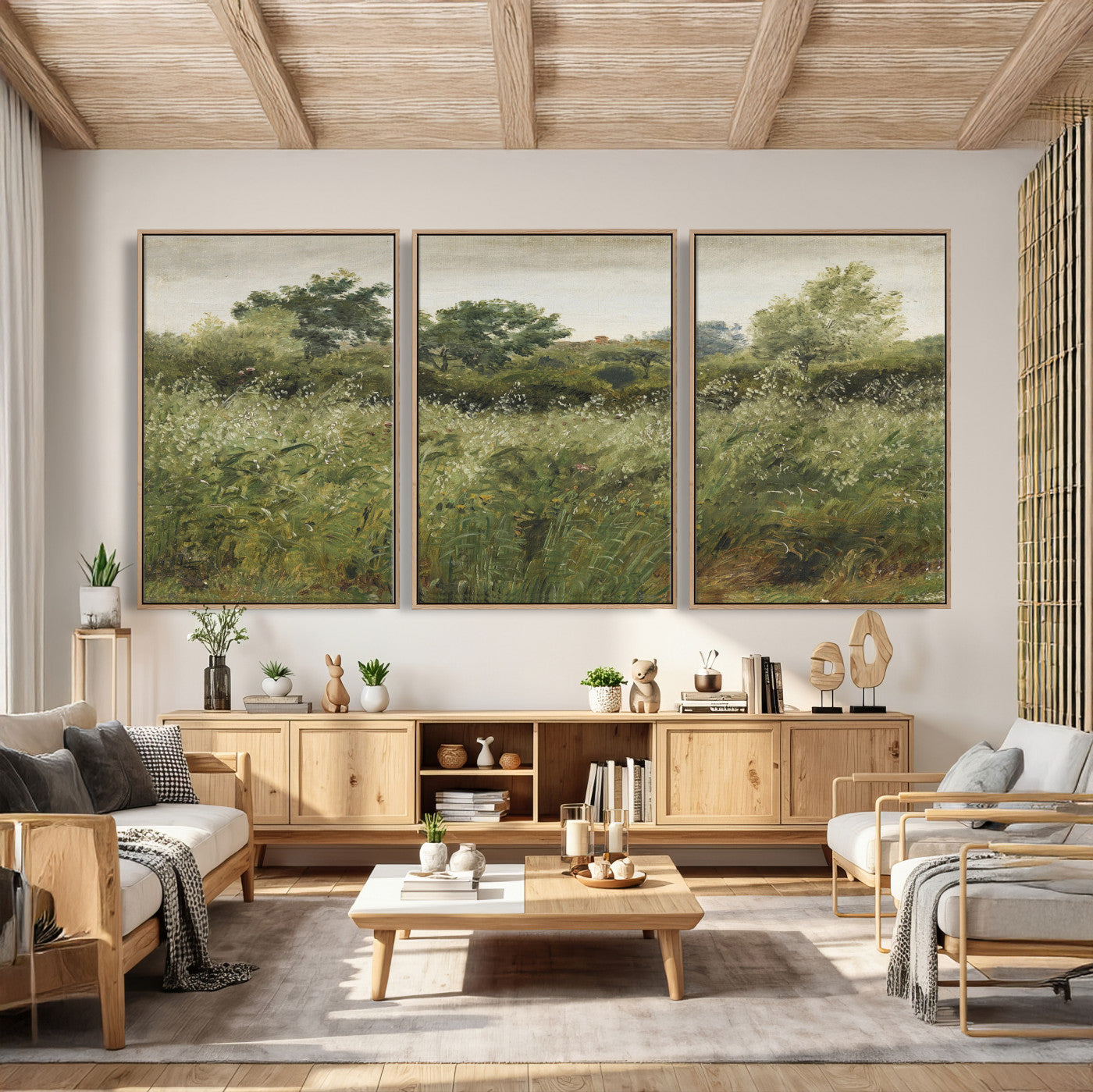 92328261-MGV-CV-36X24 - Wildflower Meadow Canvas Wall Art, Impressionist Overgrown Field Painting Print, Vintage Green Nature Decor, Cottagecore Botanical Art, Living Room Print