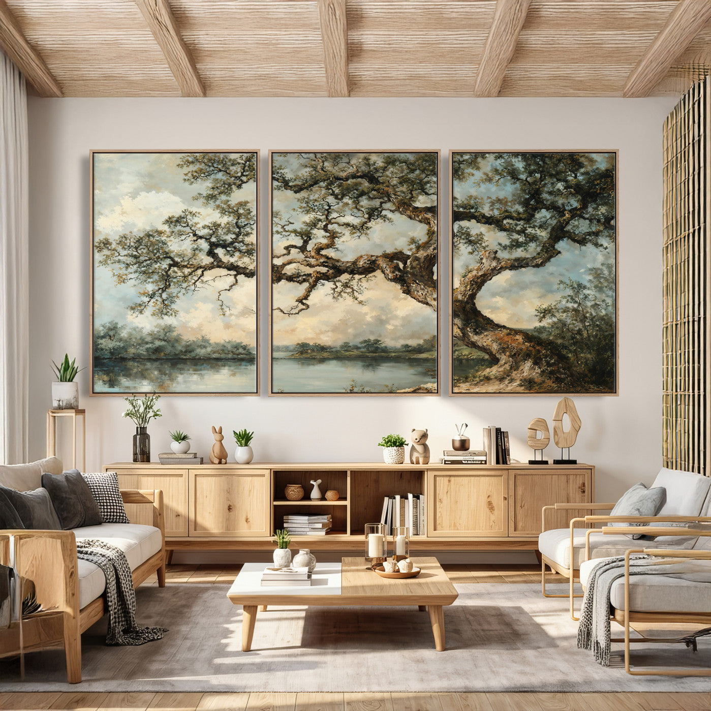 63857726-MGV-CV-36X24 - Old Oak Tree Canvas Wall Art, Turner Inspired Romantic Landscape Print, Vintage Nature Painting, Living Room Wall Decor, Antique Style Tree Art