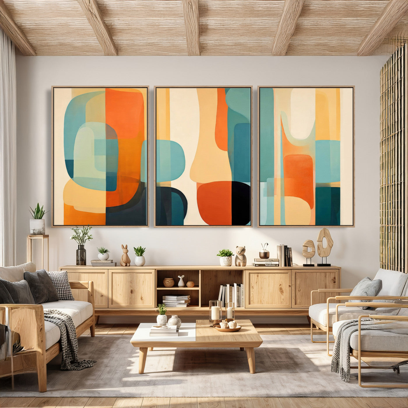 71488451-MGV-CV-60X30-3P - Abstract Geometric Wall Art Canvas Print, Mid Century Modern Wall Art, Abstract Wall Art Canvas Print for Living Room Bedroom Office