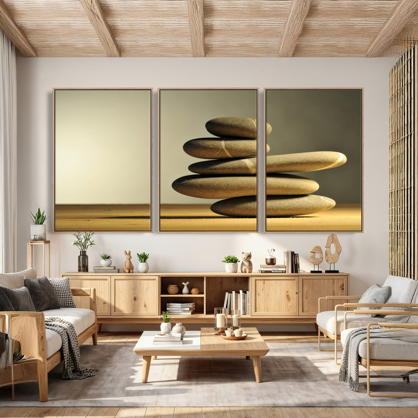 85424263-MGV-CV-36X24 - Zen Stone Wall Art Canvas Print, Balanced Rock Stack Framed Spa Artwork, Minimalist Meditation Decor for Living Room Bedroom Office Bathroom