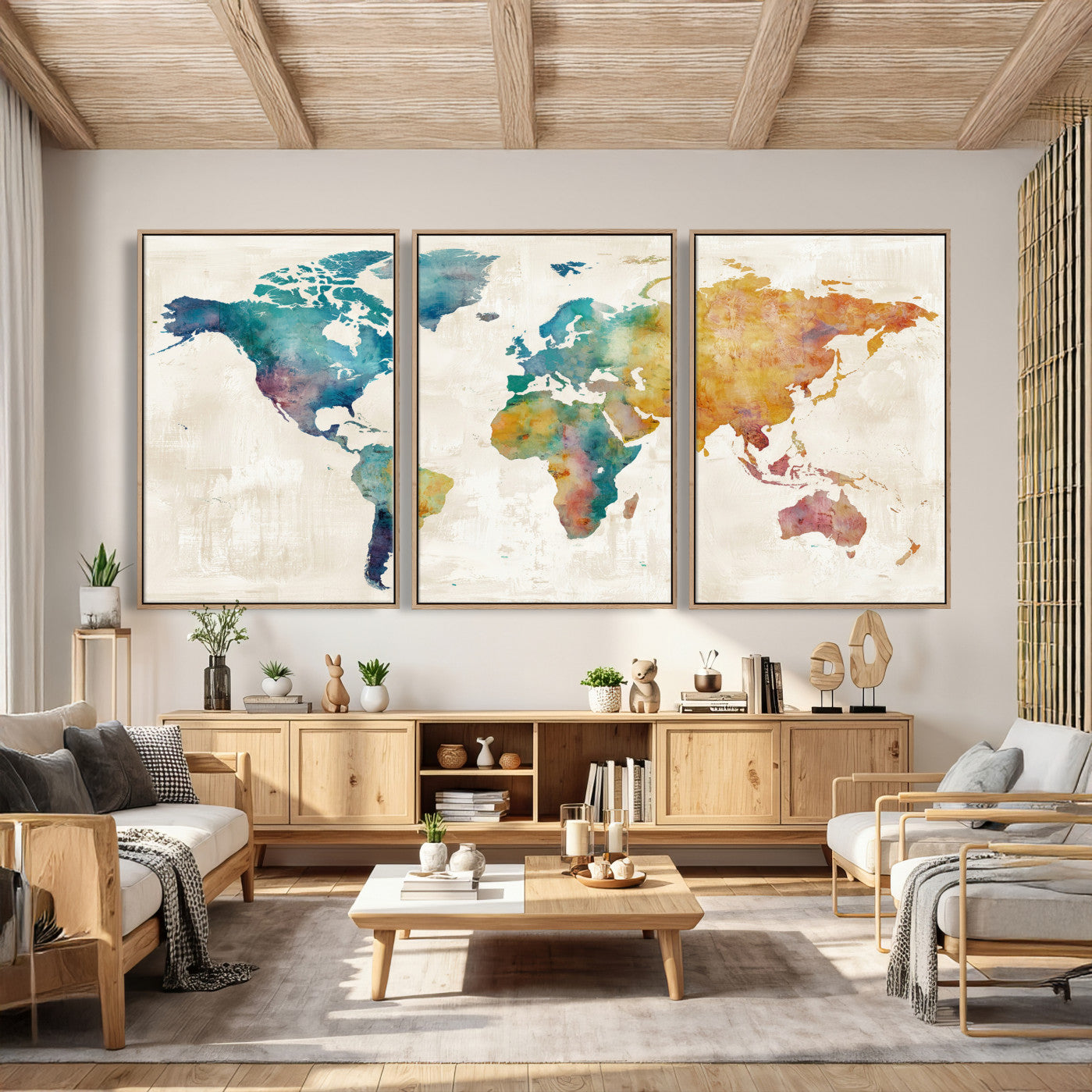 56556018-MGV-CV-36X24 - Watercolor World Map Canvas Wall Art Print – Abstract Colorful Travel Wall Decor
