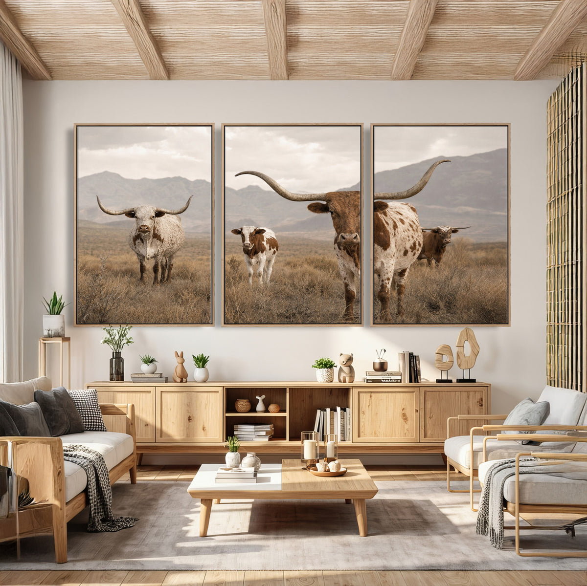 62336425AD-MGV-CV-36X24 - Rustic Texas Longhorn Cow Canvas Wall Art Print, Rustic Farm Animal Photography Print, Farmhouse Country Decor, Western Ranch Art