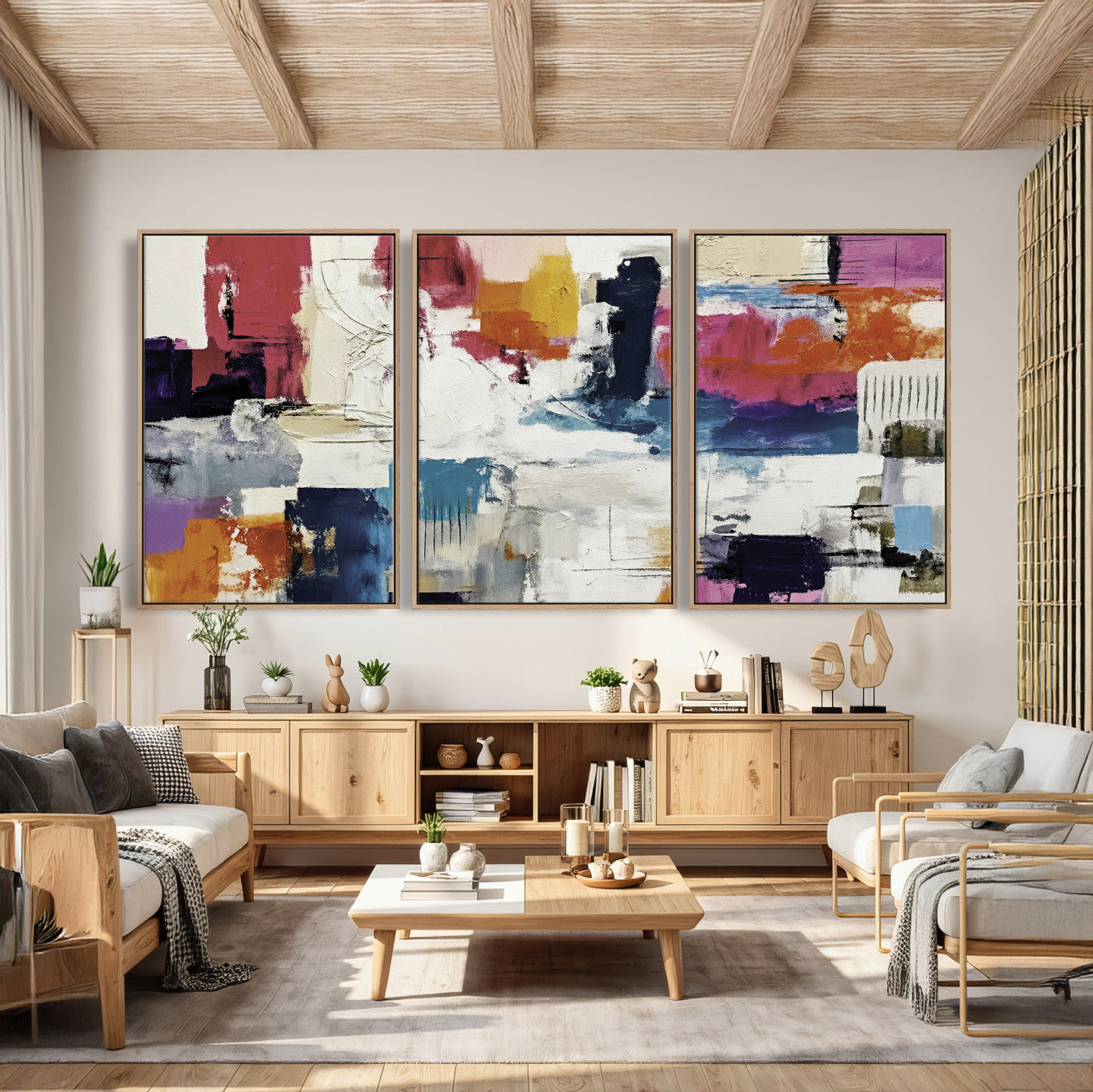 57864023-MGV-CV-36X24 - Blue Teal Abstract Canvas Wall Art, Modern Textured Painting Print, Navy Orange White Contemporary Art, Neutral Living Room Decor, Office Art
