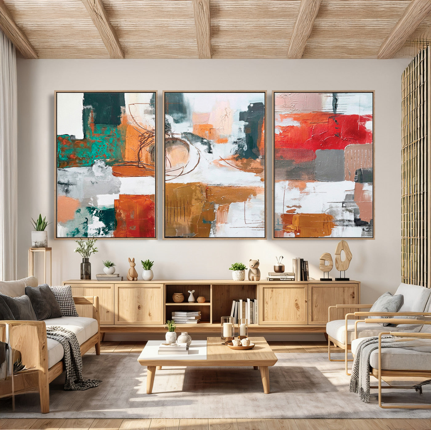 50720312-MGV-CV-36X24 - Blue Teal Abstract Canvas Wall Art | Modern Textured Painting Print, Navy Orange White Contemporary Art, Neutral Living Room Decor, Office Art.