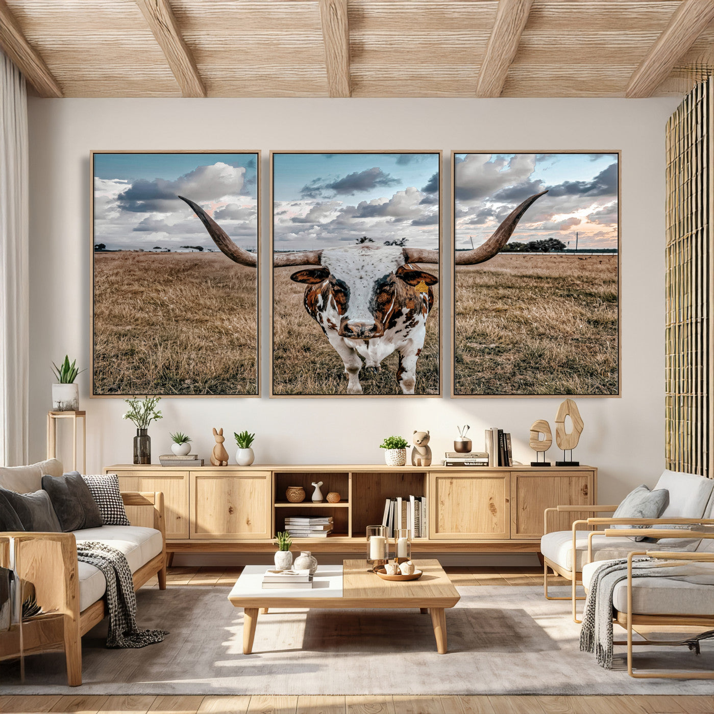 17464823-MGV-CV-36X24 - Texas Longhorn Canvas Wall Art Print - Western Cow Photography, Rustic Ranch Decor, Farmhouse Wall Art, Ready to Hang