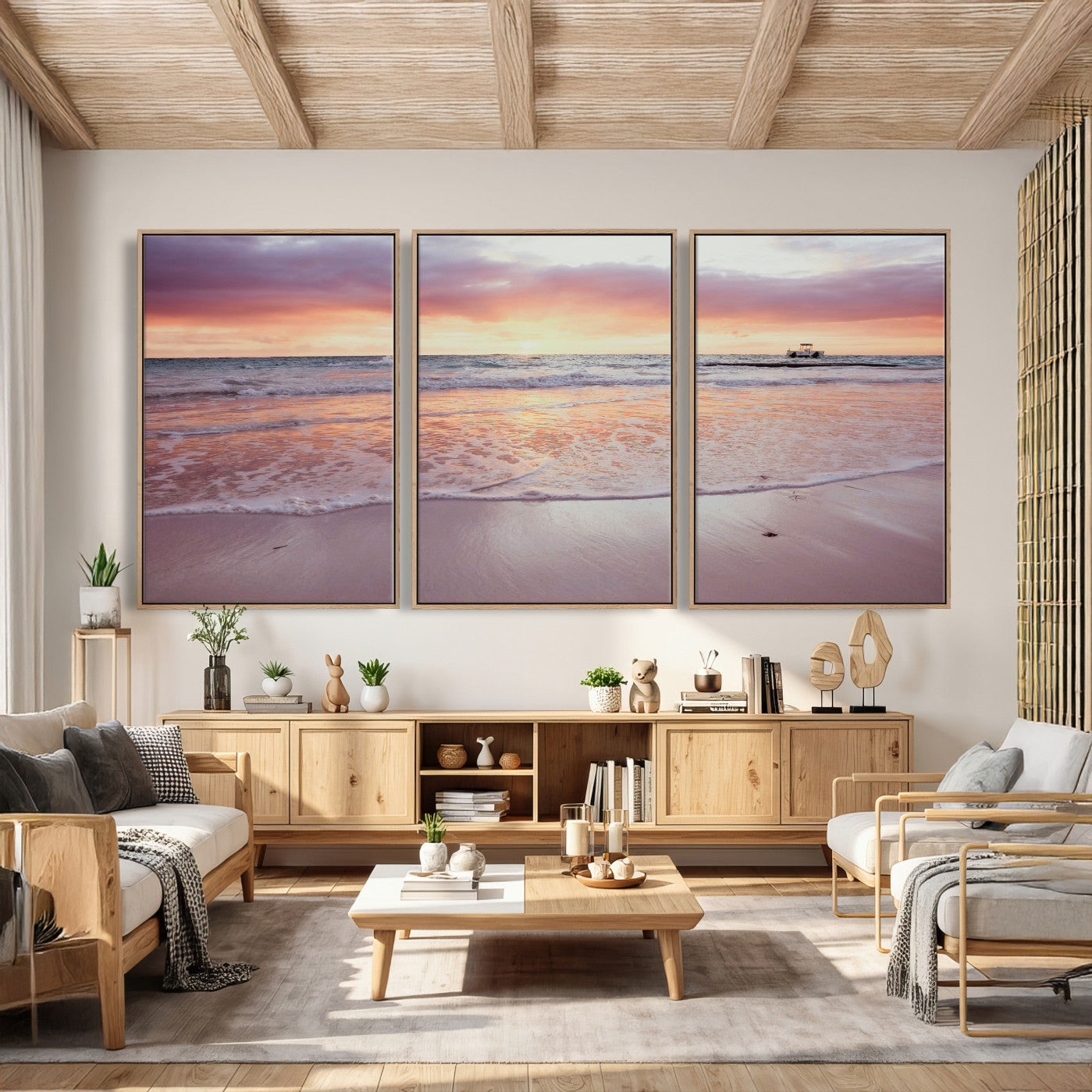 44765395-MGV-CV-36X24 - Beach Sunset Canvas Wall Art Print - Ocean Waves Landscape, Coastal Photography, Seascape Wall Decor, Ready to Hang