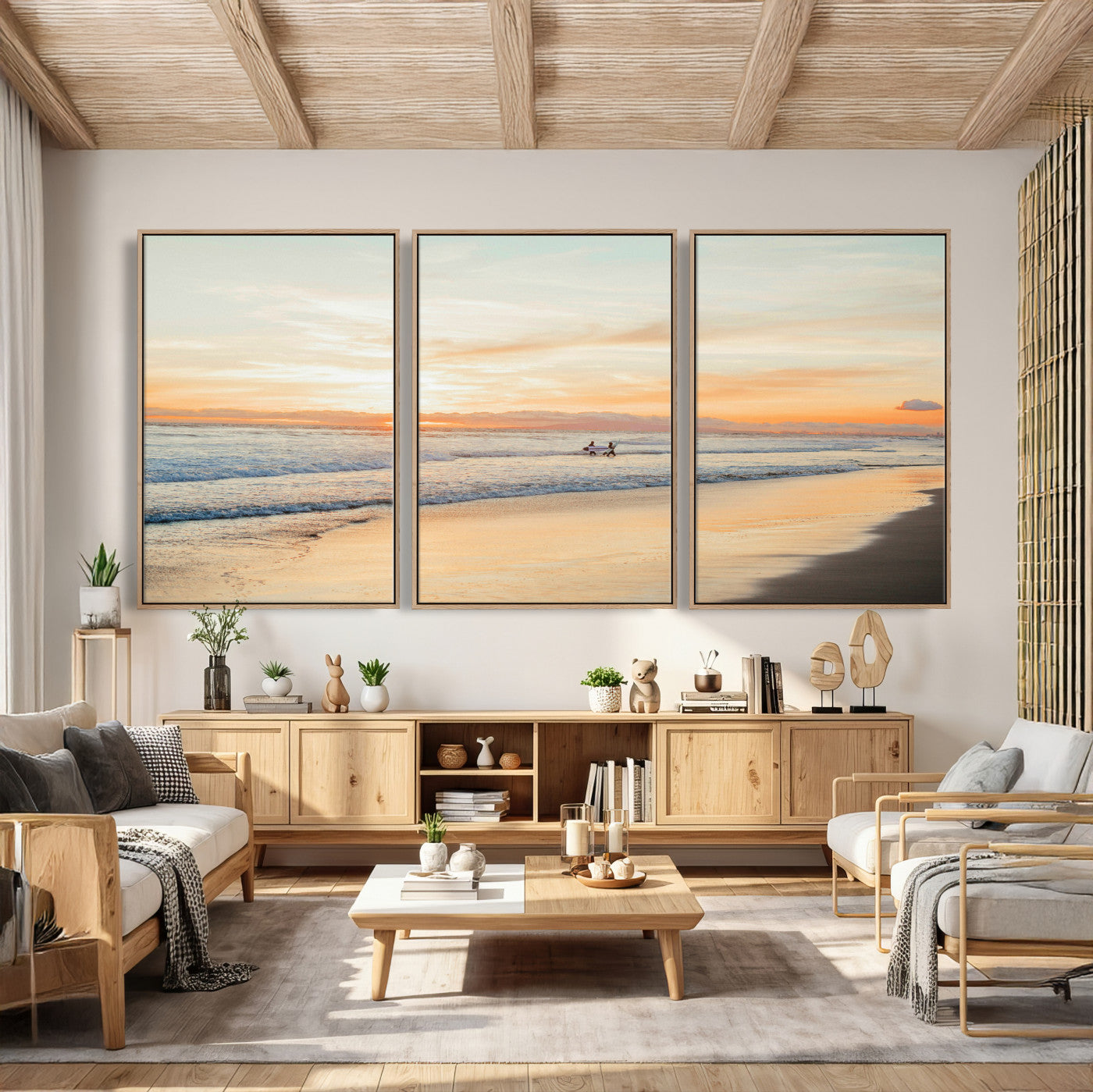38131619-MGV-CV-36X24 - Beach Sunset Canvas Wall Art Print | Ocean Waves Landscape, Coastal Photography, Seascape Wall Decor, Ready to Hang