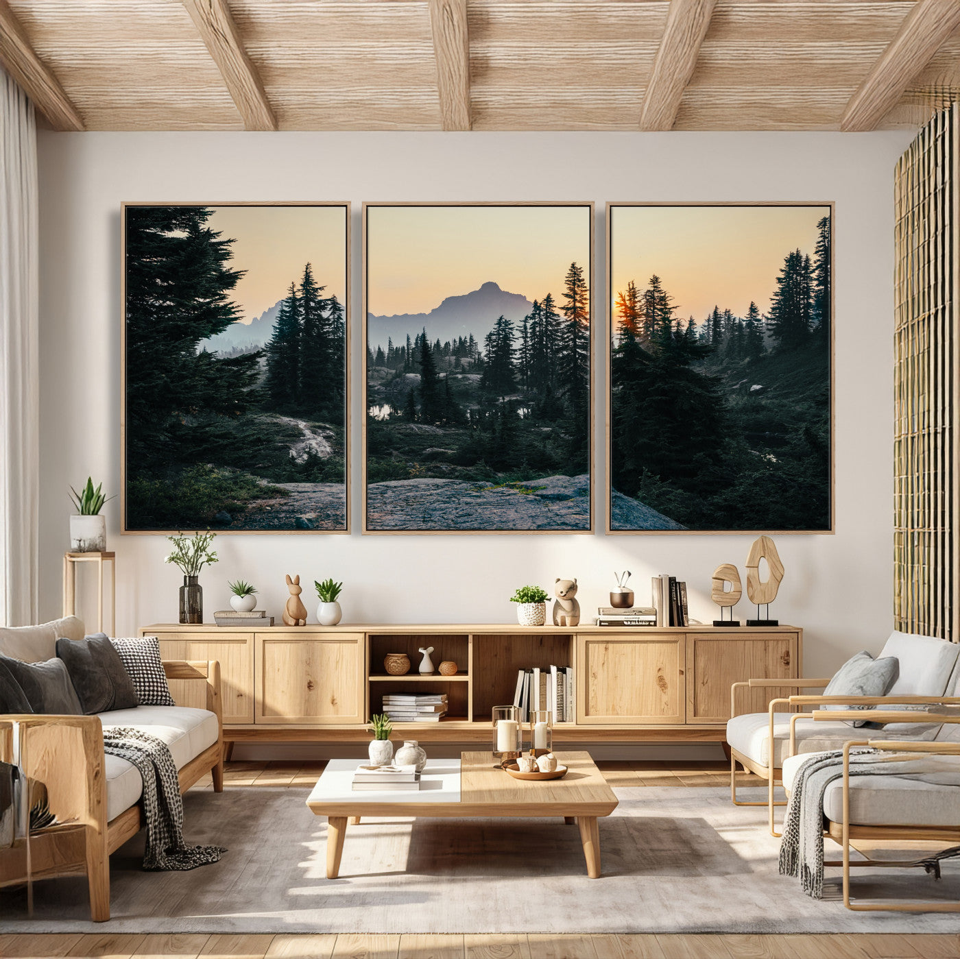 89996020-MGV-CV-36X24 - Mountain Forest Canvas Wall Art Print - Pine Tree Landscape, Sunset Nature Photography, Wilderness Wall Decor, Ready to Hang