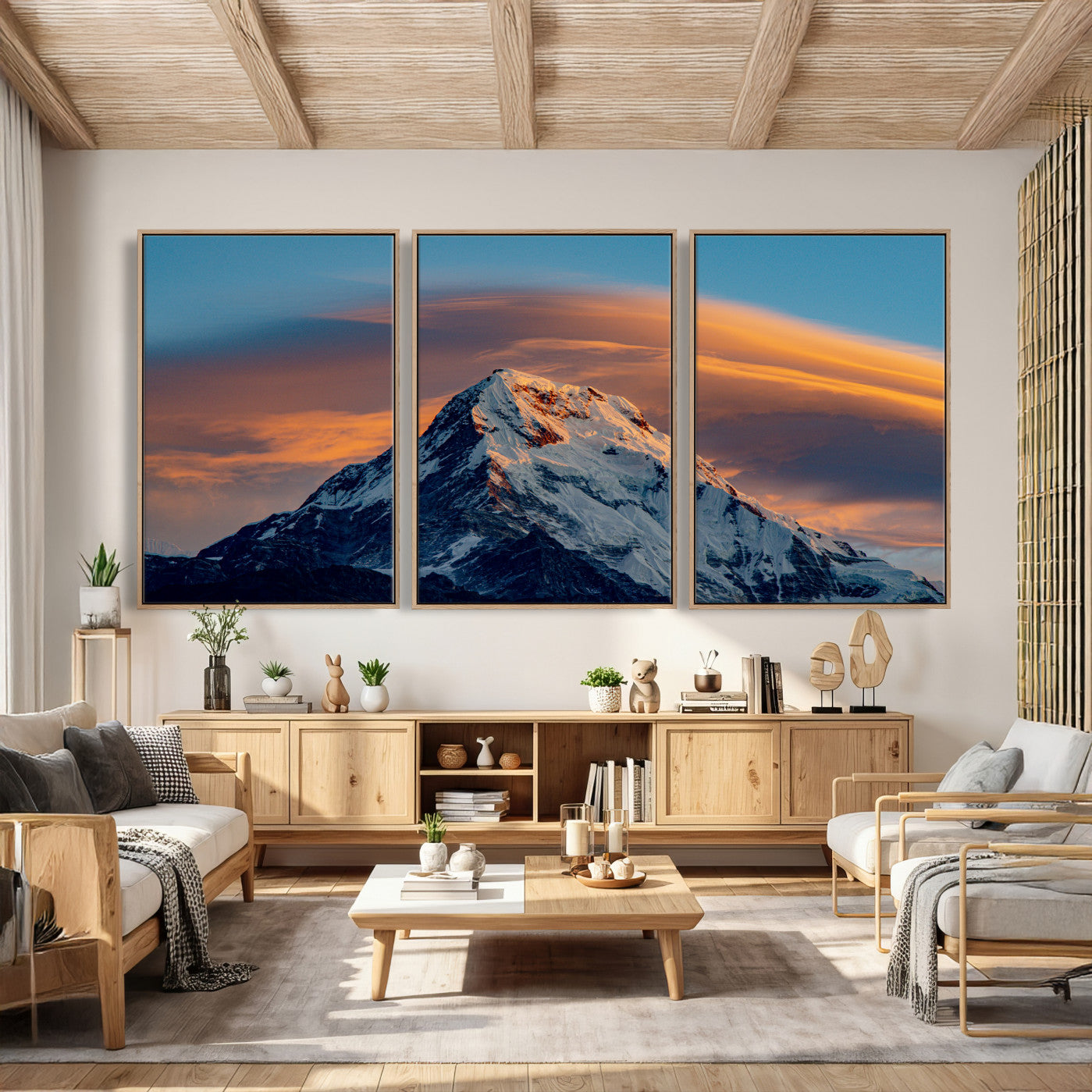 73810927-MGV-CV-36X24 - Snow Mountain Canvas Wall Art Print, Alpine Peak Landscape, Winter Nature Photography, Large Mountain Decor, Ready to Hang