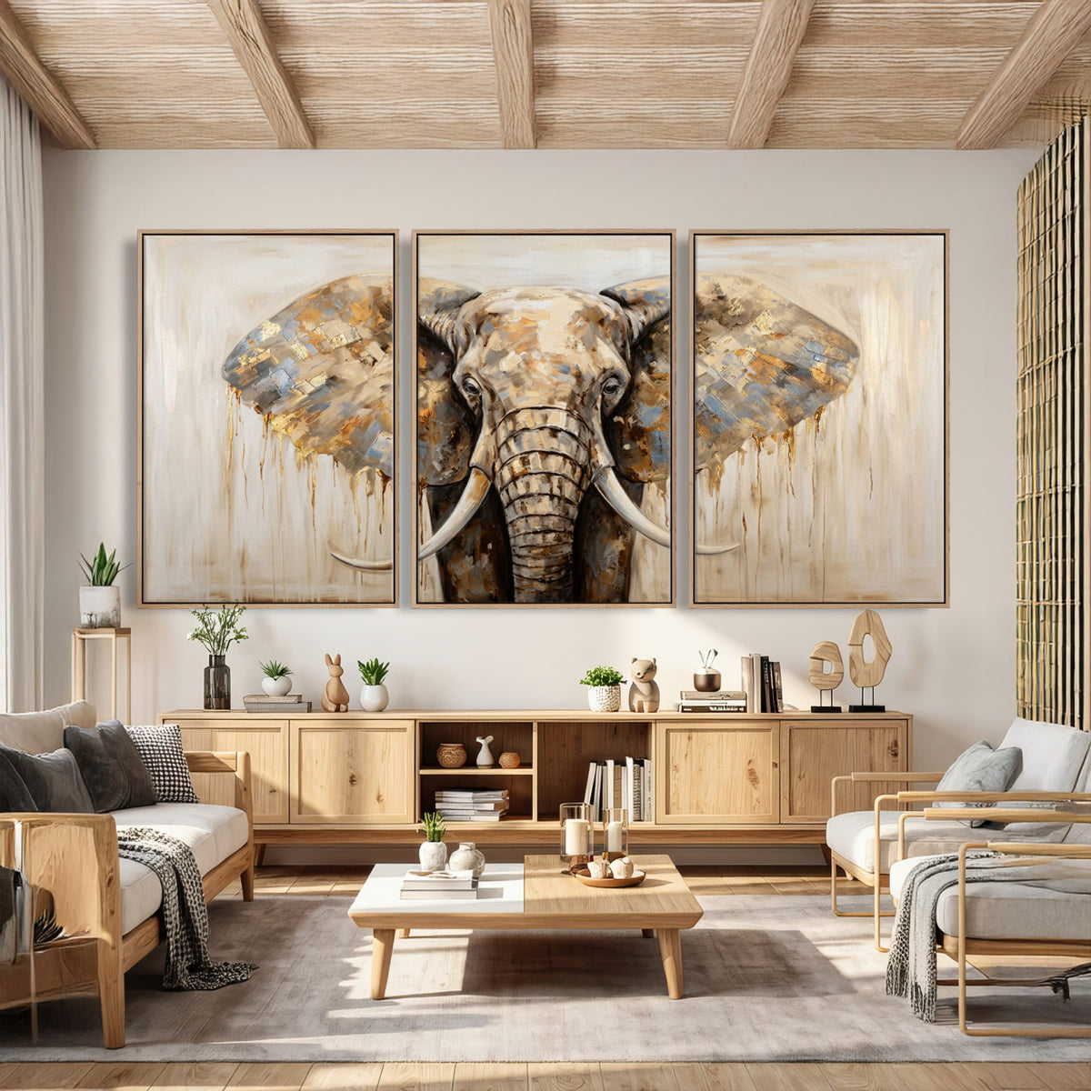 95819221-MGV-CV-36X24 - Gold Leaf Elephant Canvas Wall Art Abstract African Wildlife Painting Print