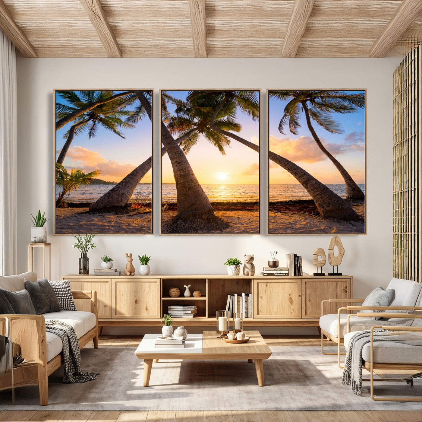 75123213-MGV-CV-36X24 - Tropical Island Coconut Palm Trees Sunset Wall Art Canvas Print - Turquoise Beach Print for Nautical Home Decor