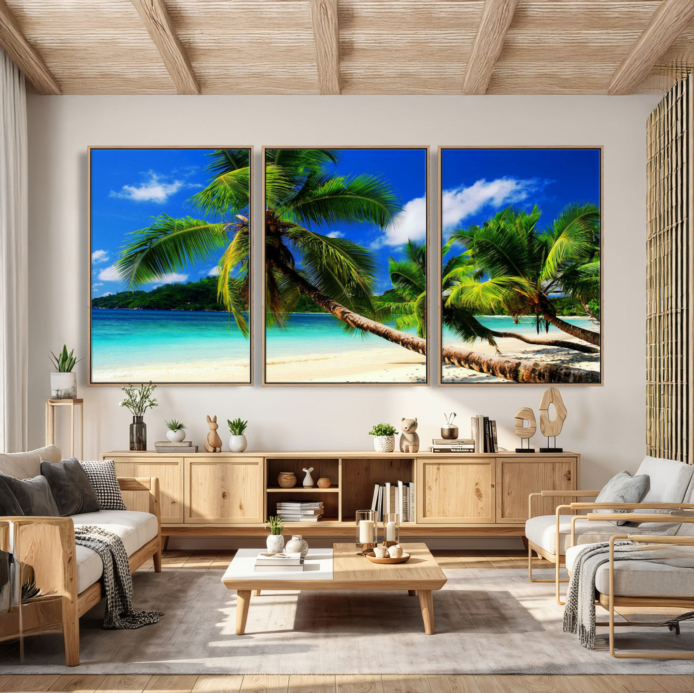67049818-MGV-CV-36X24 - Tropical Island Coconut Palm Trees Wall Art Canvas Print - Turquoise Beach Print for Lake Home Decor