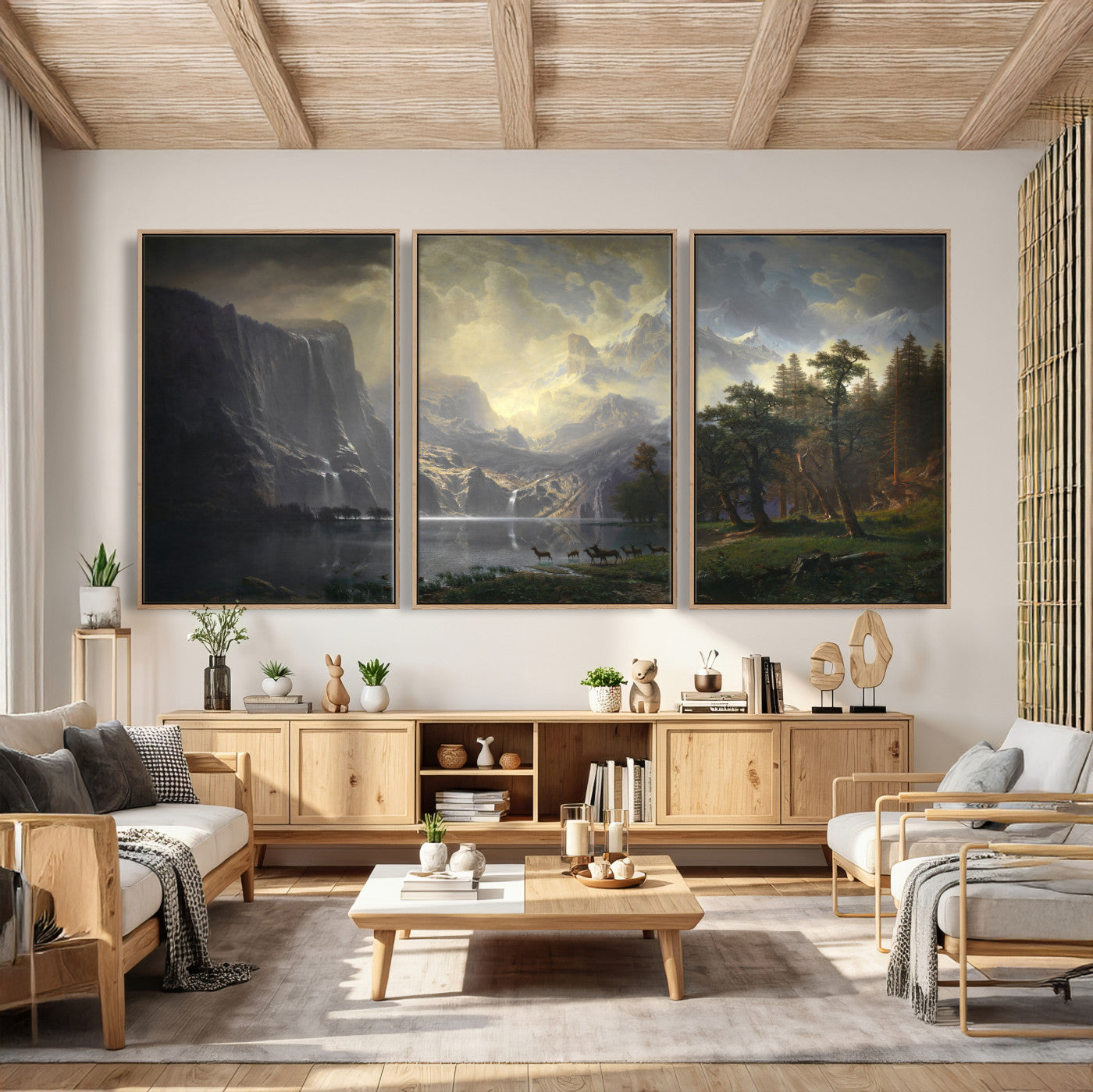 88679214-MGV-CV-36X24 - Albert Bierstadt Among the Sierra Nevada California Yosemite Wall Art Canvas Print, Classic Fine Art Painting Print