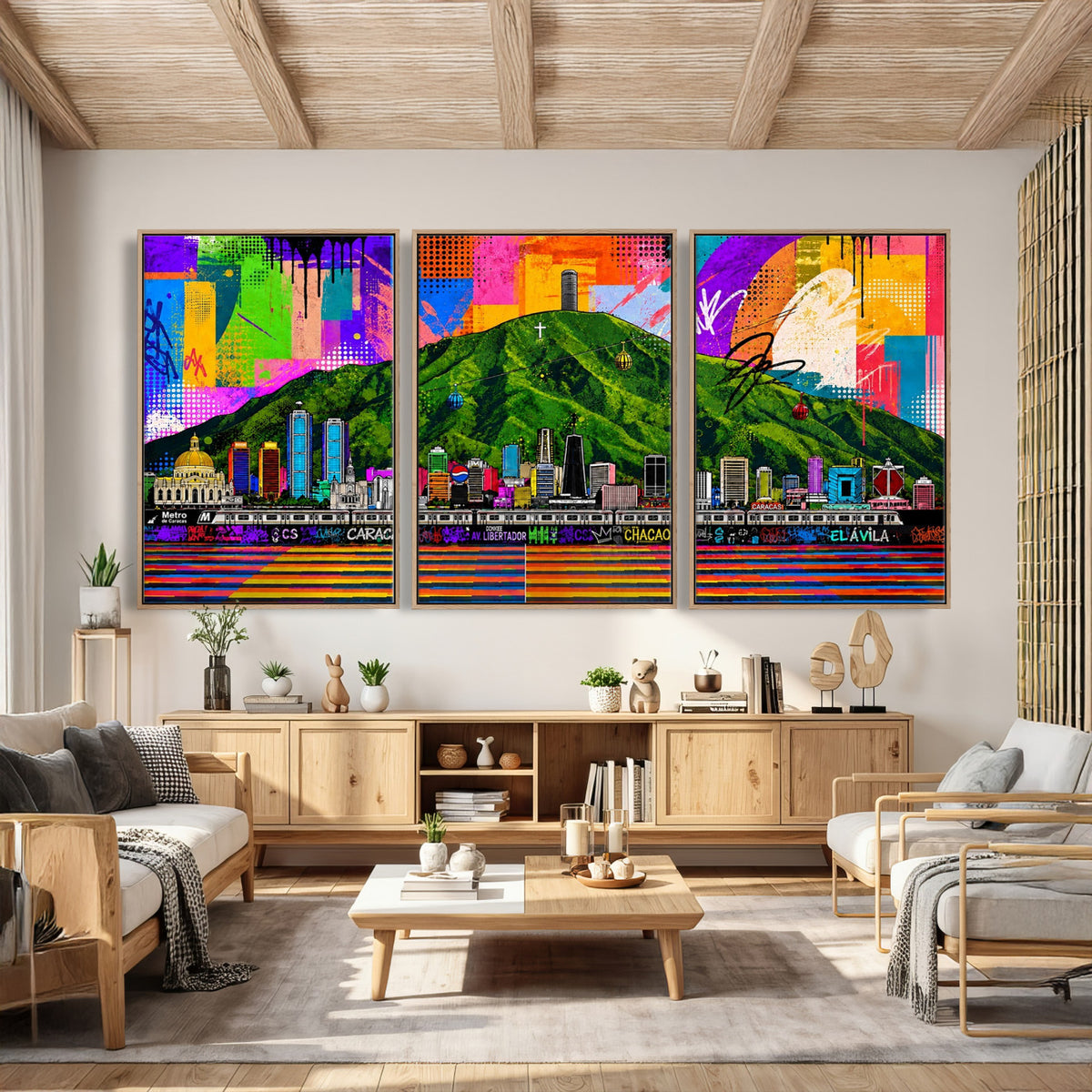 86696255-MGV-CV-36X24 - Mount Ávila, Caracas, Venezuela Wall Art Print by Artist Yorlette - Graffiti Caracas Skyline Canvas Art, Colorful Street Artwork - Venezuela El Avila Poster Print