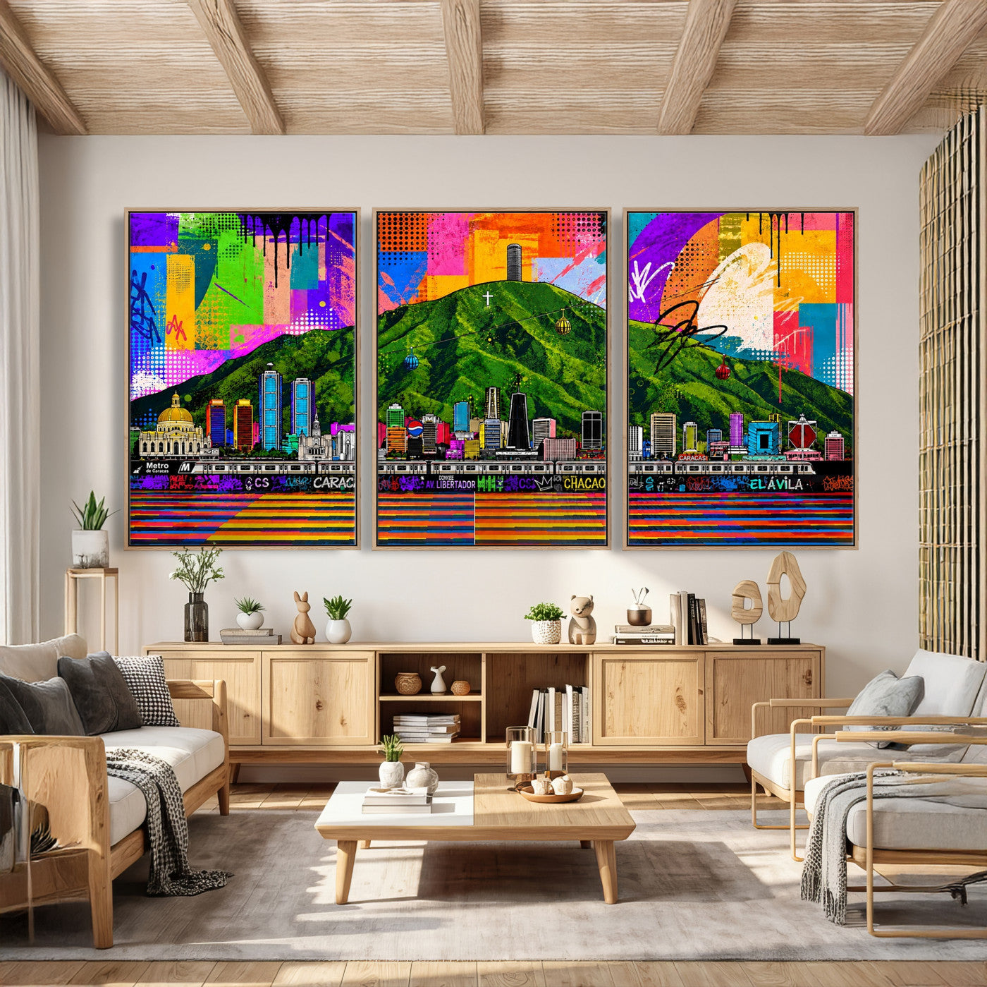 86696255-MGV-CV-36X24 - Mount Ávila, Caracas, Venezuela Wall Art Print by Artist Yorlette - Graffiti Caracas Skyline Canvas Art, Colorful Street Artwork - Venezuela El Avila Poster Print