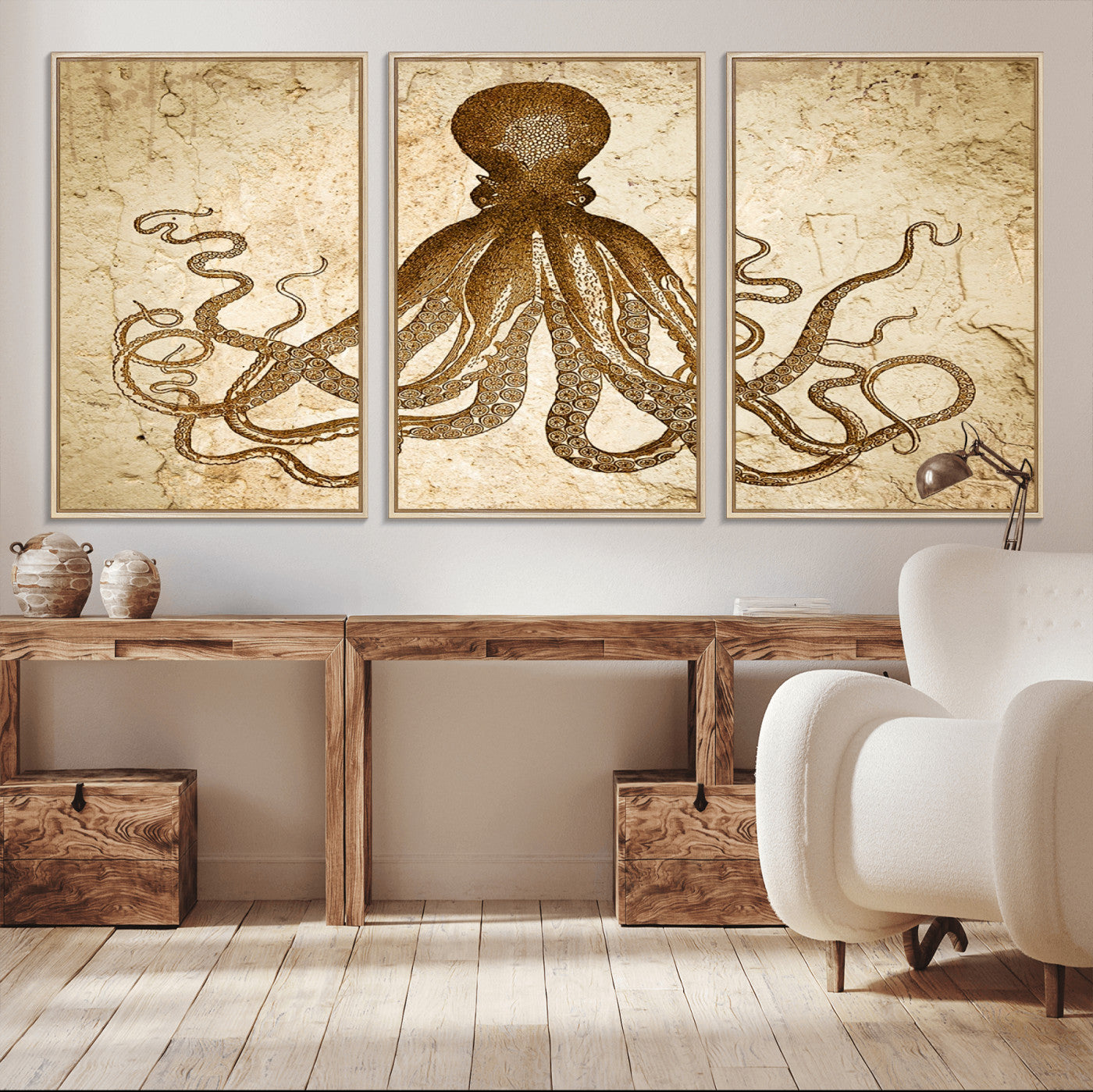 96154-MGV-CV-36X24-Sepia Octopus Wall Art Abstract Animal Canvas Print