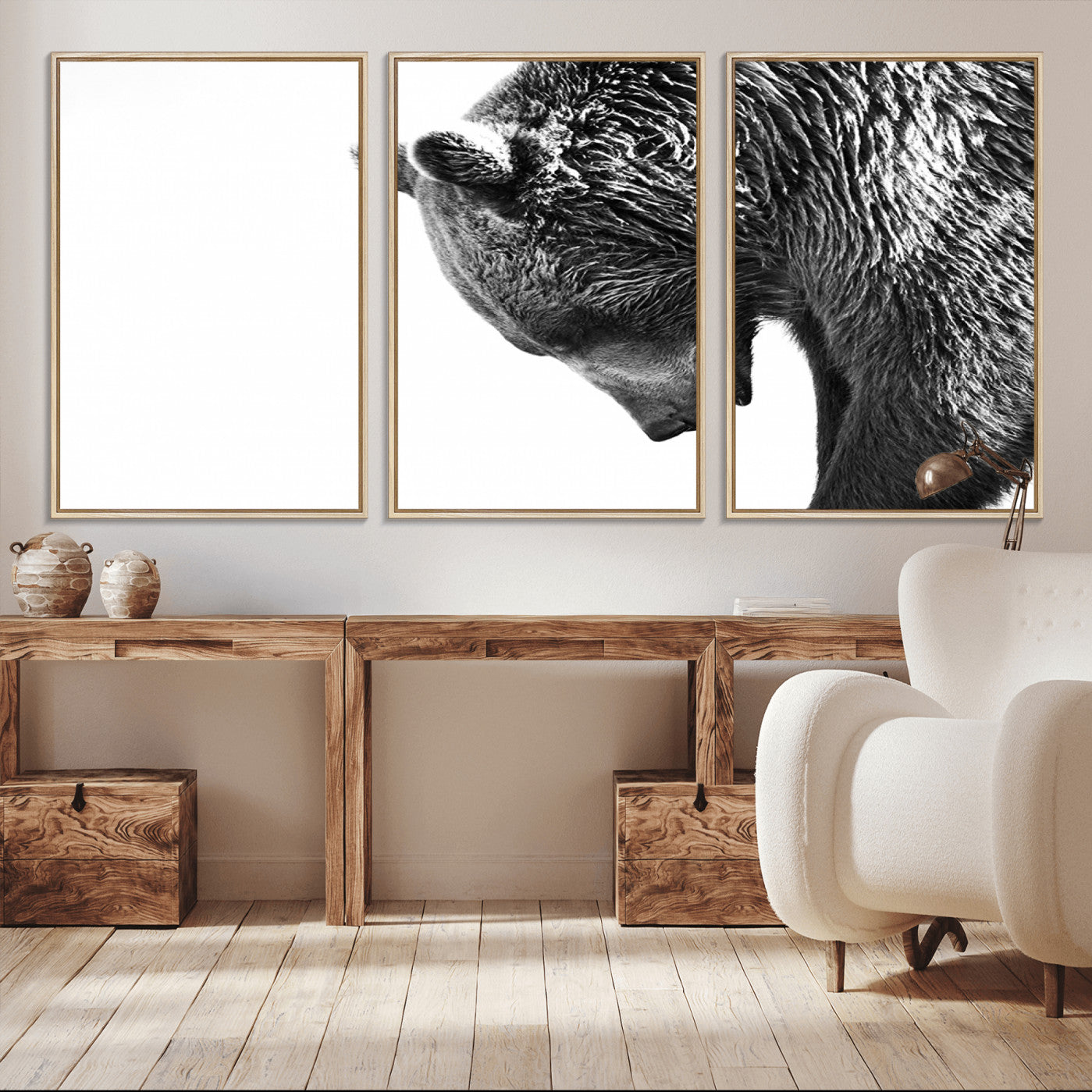 -Black and White Grizzly 399 Bear Canvas Print Wall Art | Large Wildlife Canvas Print for Living