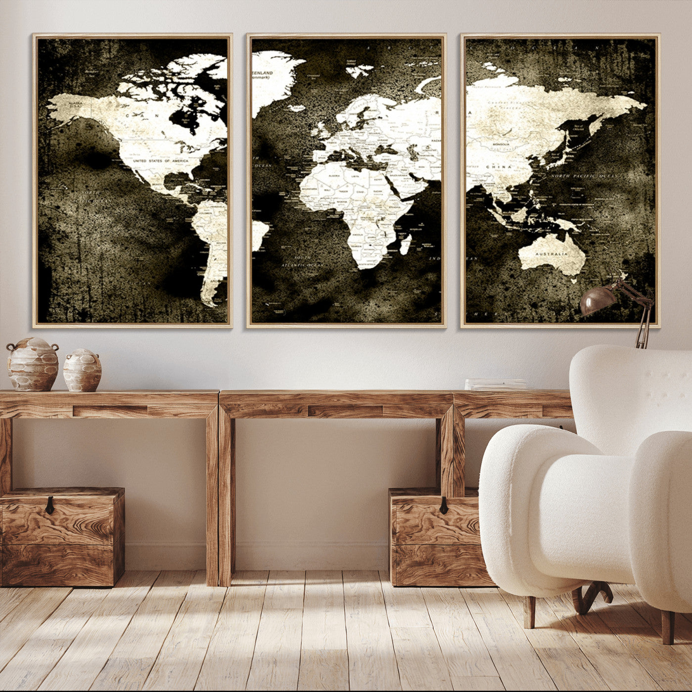 66737-MGV-CV-36X24-Vintage World Map Canvas Wall Art – Framed Push Pin Travel Map for Home and Office Decor, Rustic Wall Artwork for Travelers
