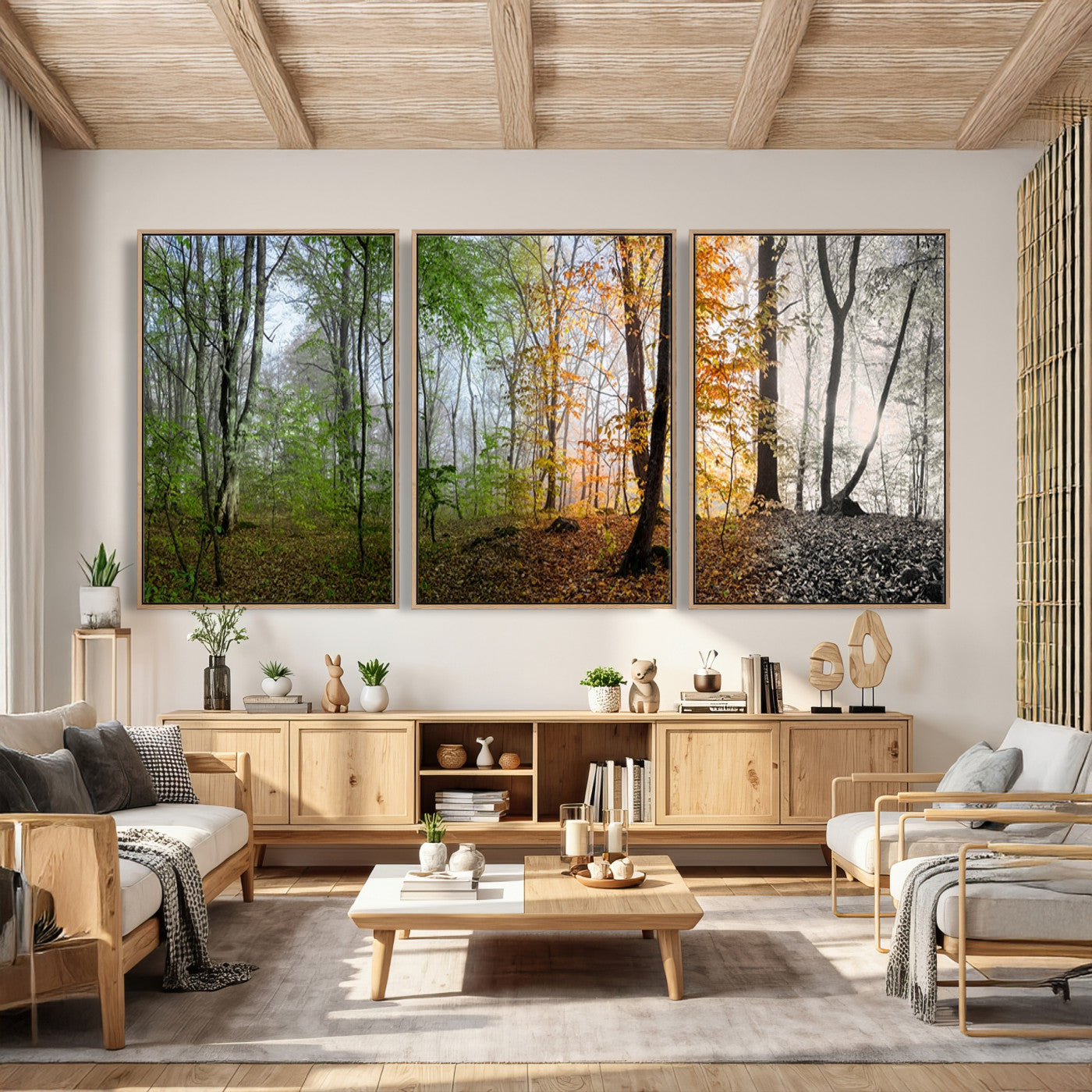 95317-MGV-CV-36X24 - Four Seasons Wall Art Forest Canvas Print – Triptych Seasonal Nature Print – Landscape Decor for Living Room