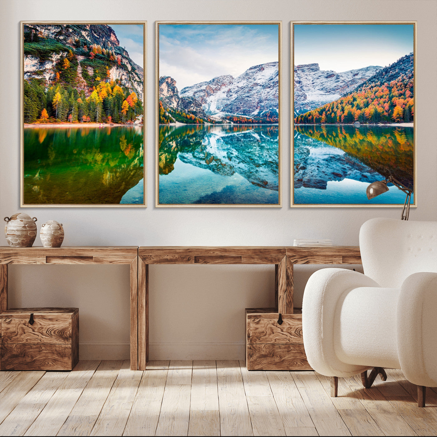 -Spectacular autumn view of Braies Lake Wall Art Canvas Print