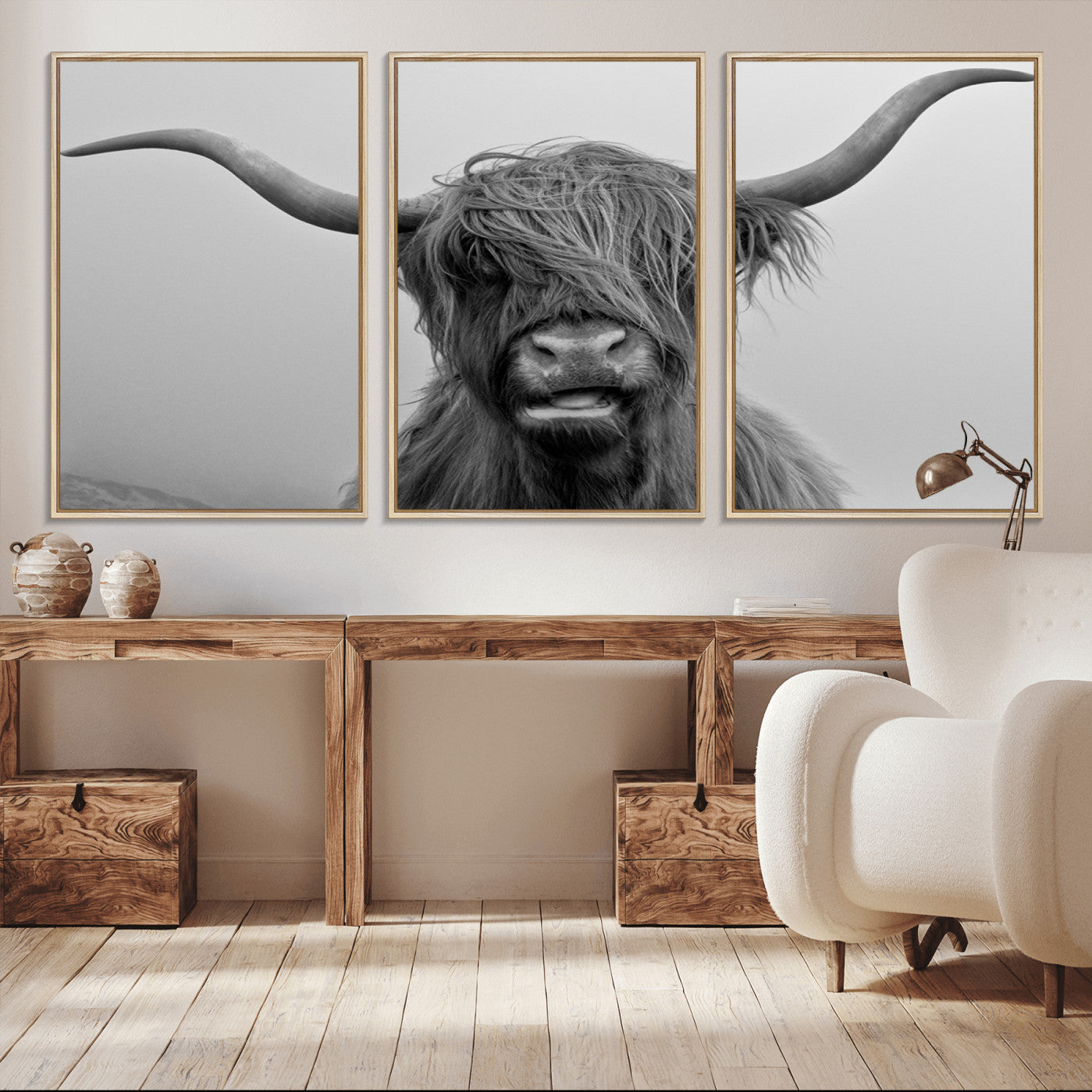 -Texas Cow Wall Art Canvas, Texas Longhorn Cattle Canvas Print