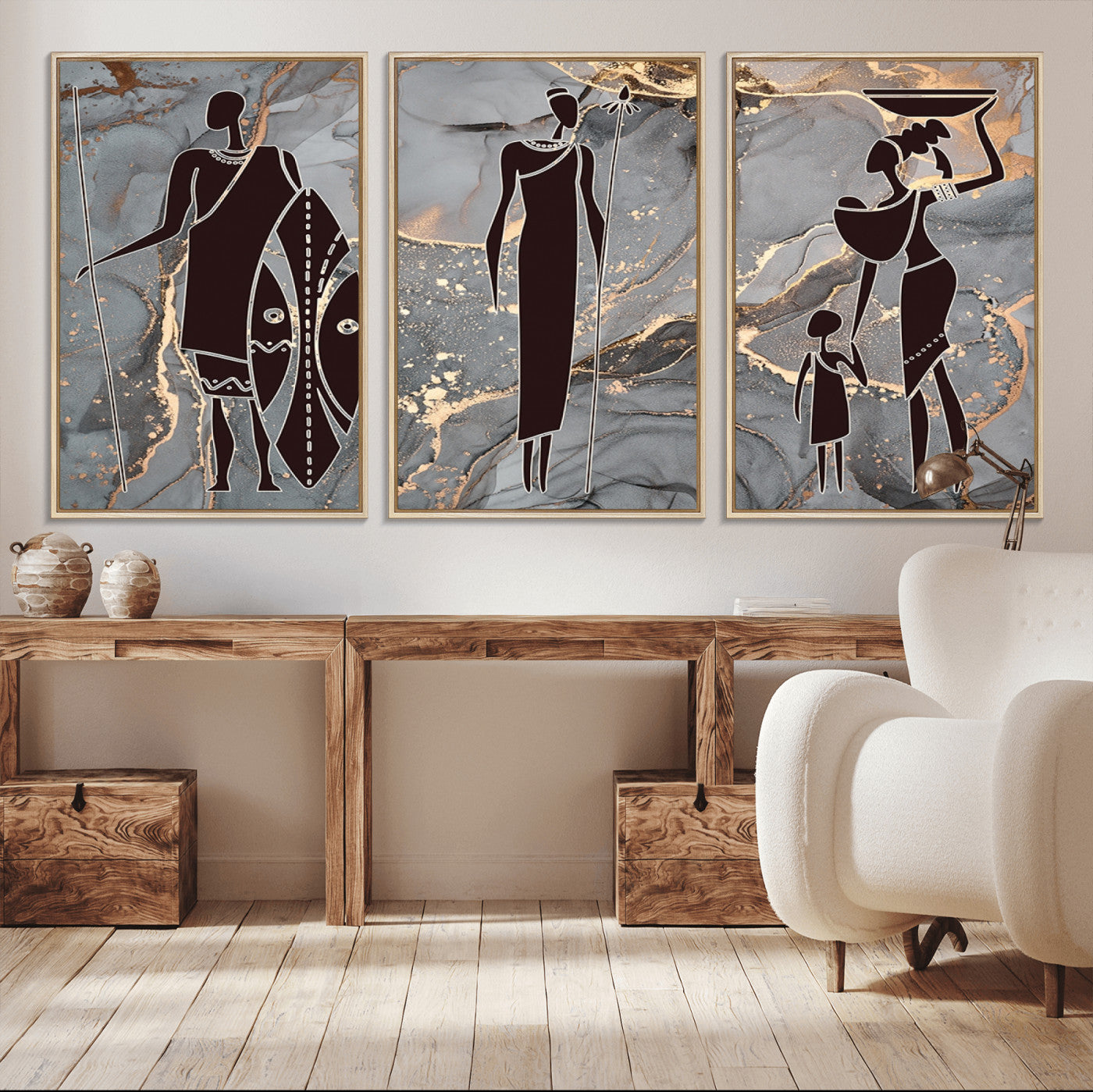 -African American Wall Art – Elegant African Women Canvas Print, Modern Ethnic Painting for Living Room or Office Decor