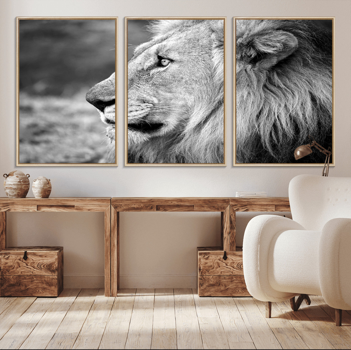 23833-MGV-CV-36X24-Lion Wall Art Canvas Print – Framed Majestic Wildlife Portrait Lion with Regal Presence Artwork for Home, Office