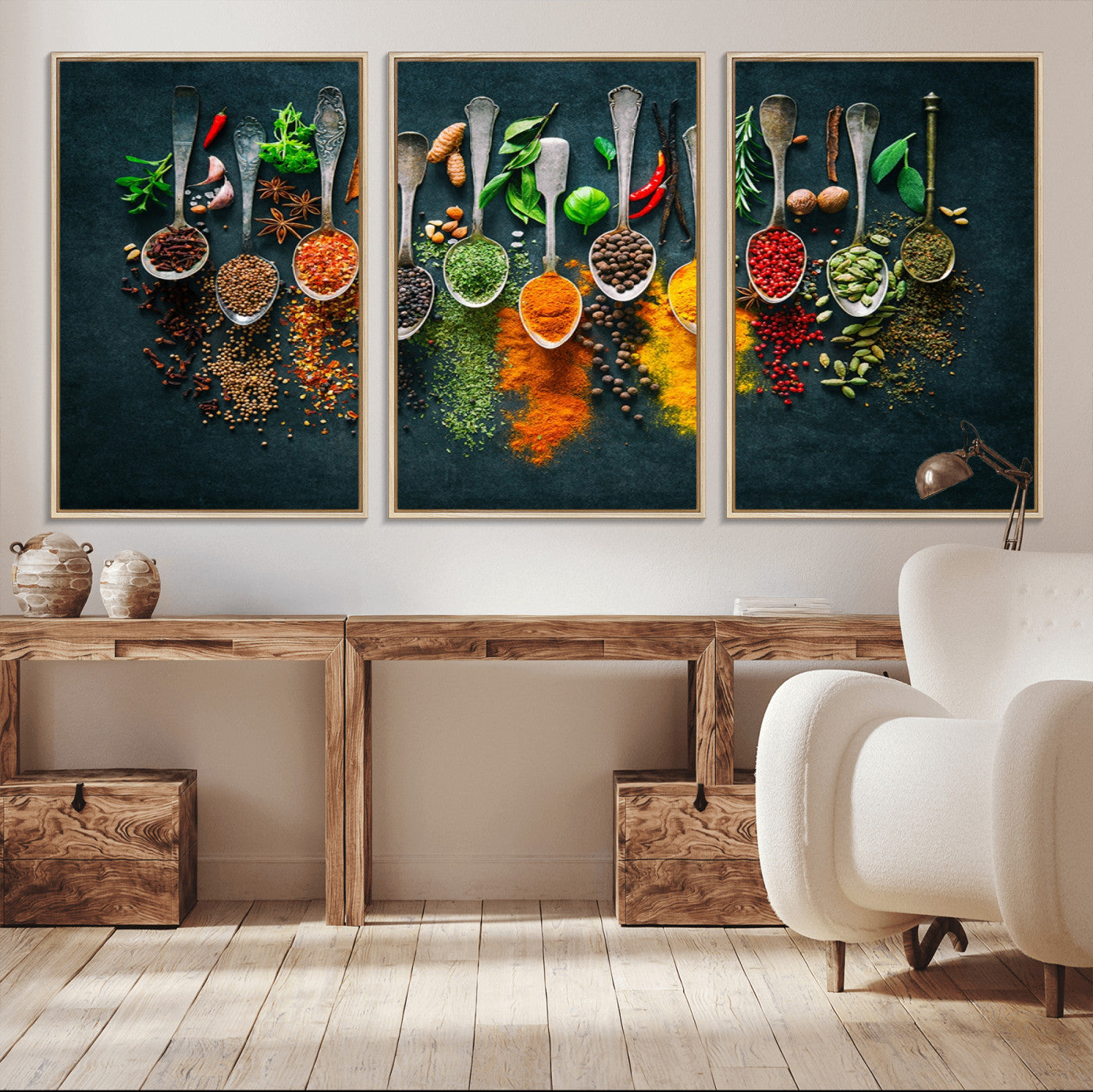 52202-MGV-CV-36X24-Colorful Spices Canvas Wall Art – Vibrant Kitchen Decor Triptych – Culinary Art Print for Dining