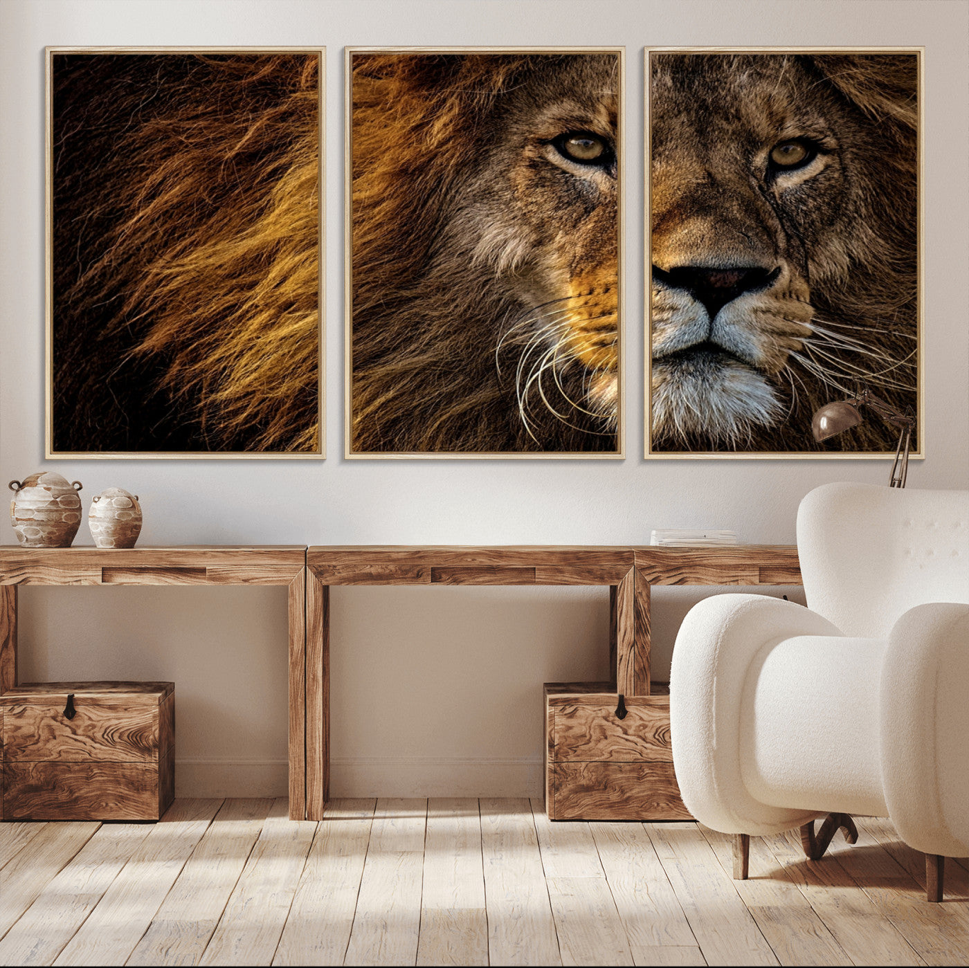 98665-MGV-CV-36X24-Mighty Lion Wall Art Canvas Print – Majestic Animal Portrait Artwork for Home, Office, Living Room, Guest Room