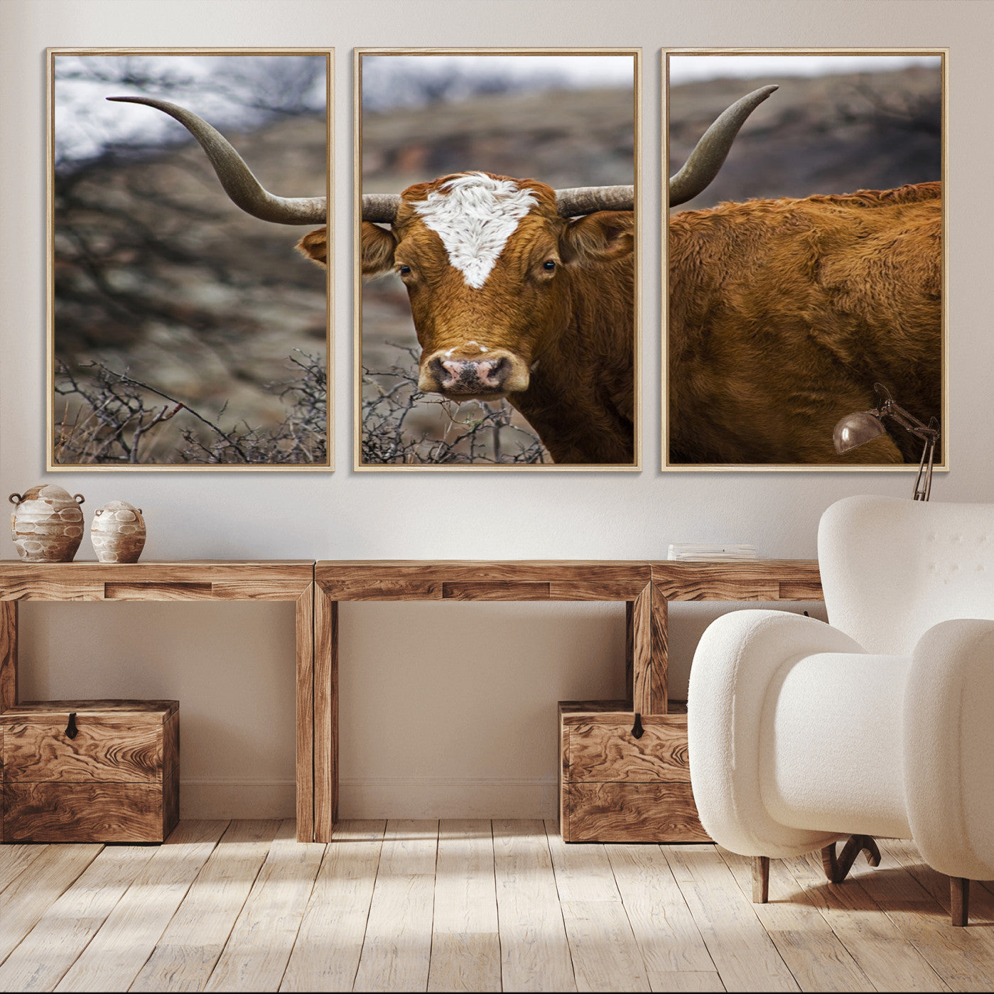 -Texas Longhorn Canvas Wall Art - Longhorn Steer Canvas Wall Art Print- Rustic Western Animal Print,