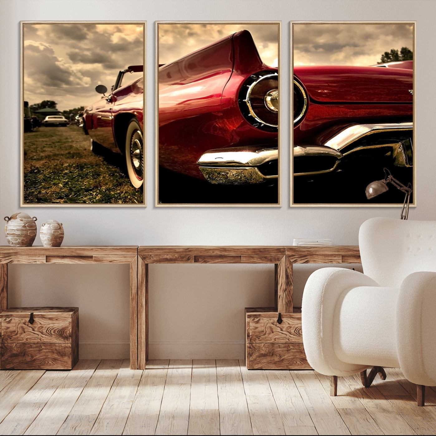 -Red Classic Car Wall Art Canvas Print