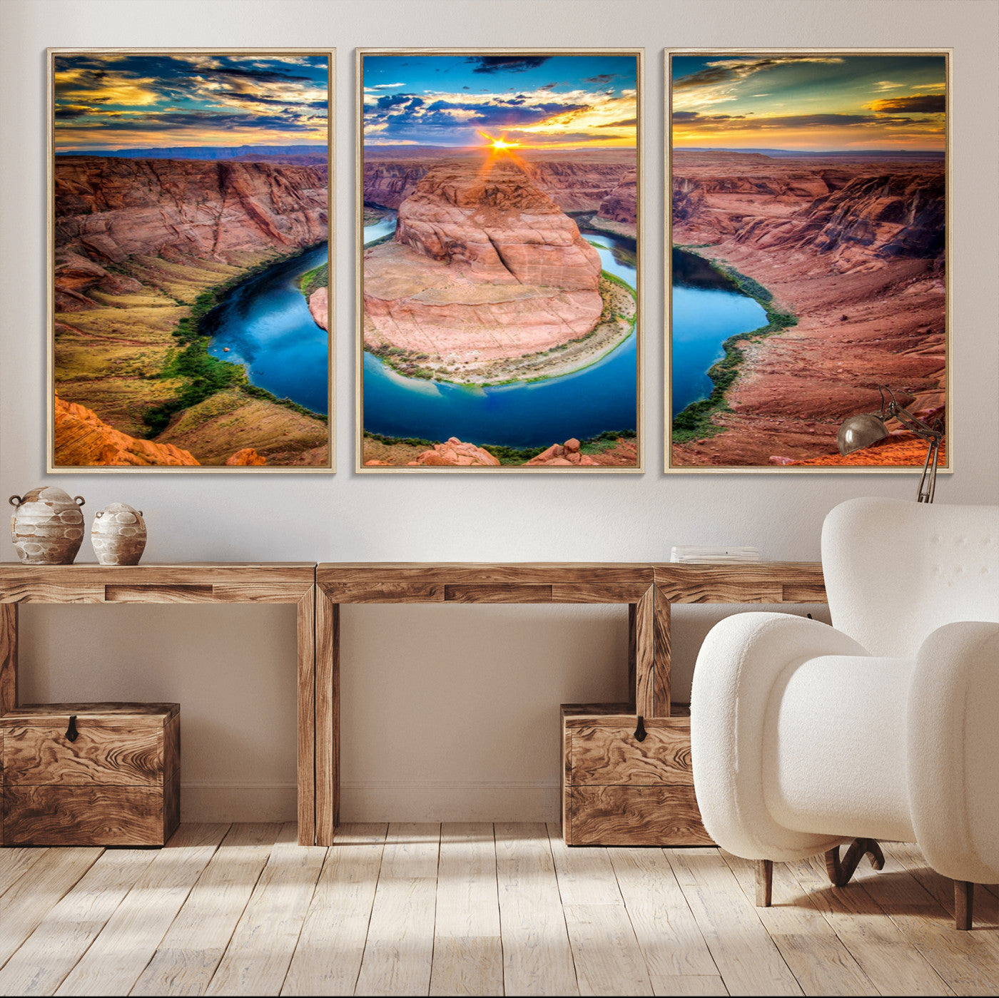 -Sunset on the Horseshoe Bend Grand Canyon, Horseshoe Bend Grand Canyon Canvas Wall Art Print